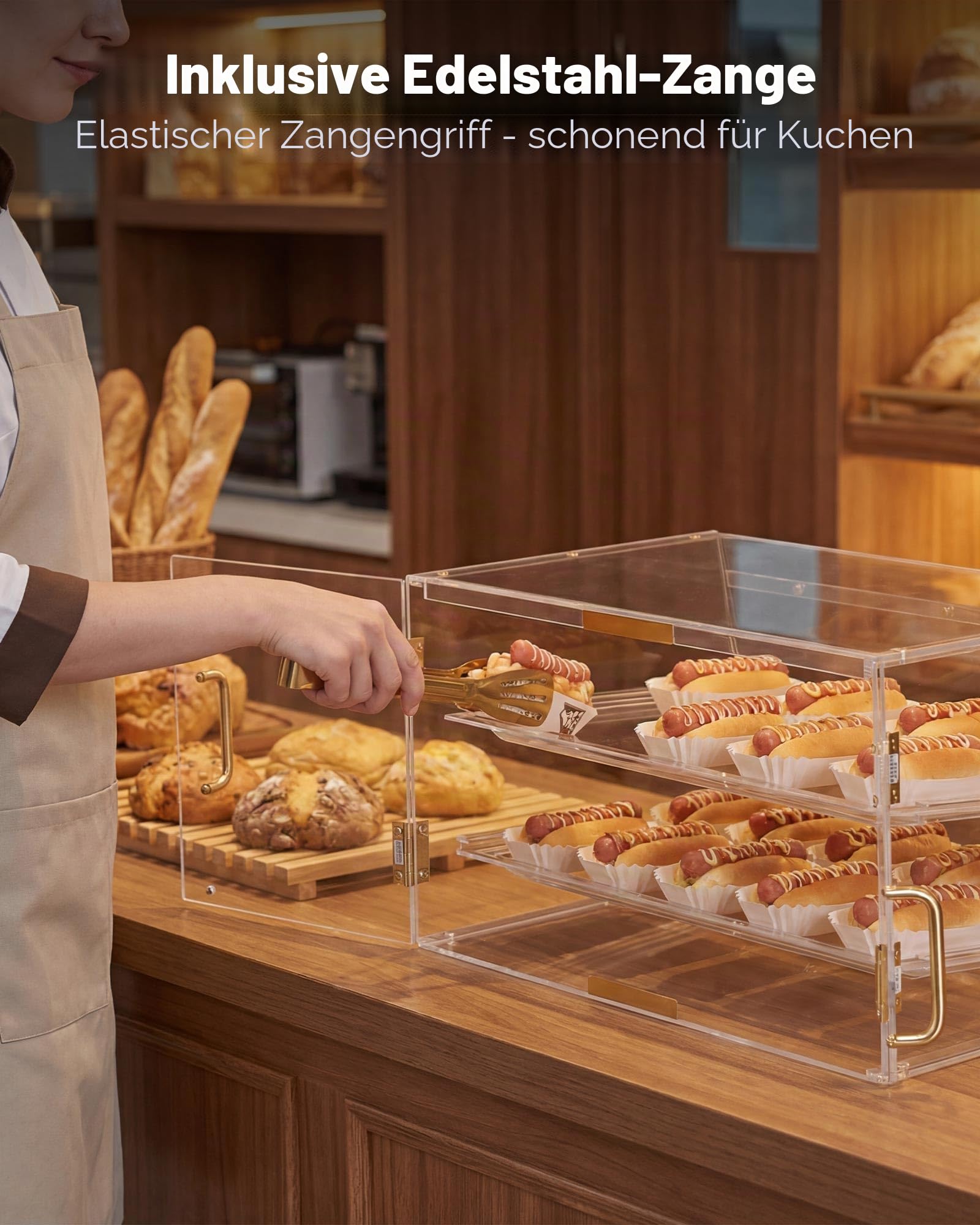 VEVOR Gebäckvitrine 2-stöckig, Gewerbliche Bäckereivitrine aus Transparentem Acryl, Thekenvitrine mit Magnetischer Rücktür & Abnehmbarer Trennwand für Kekse, Desserts und Donuts, 526 x 400 x 305 mm