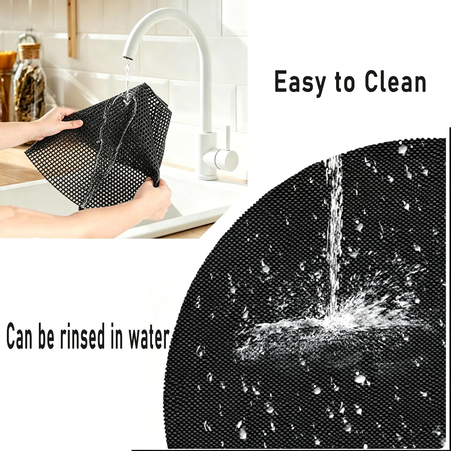 2 Pack 26 Inch Lazy Susan Shelf Liner, Non Adhesive Non Slip Composite Circle Mat for Kitchen Cabinet Corner Shelf Fridge Refrigerator Drawer Pantry Sink, Easy to Clean, Black