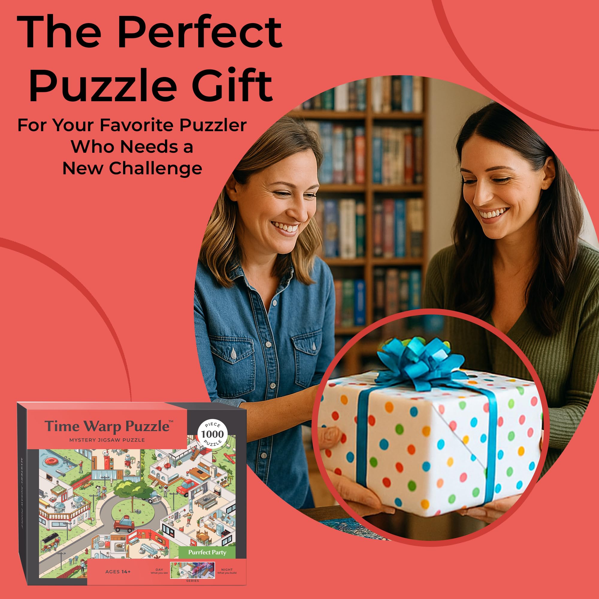 Time Warp Puzzel Mystery Legpuzzel 1000 stukjes voor volwassenen Day Night Series - Een uitdagende, moeilijke puzzel om afbeeldingen op te lossen 67,6 x 48,9 cm (Purrfect Party