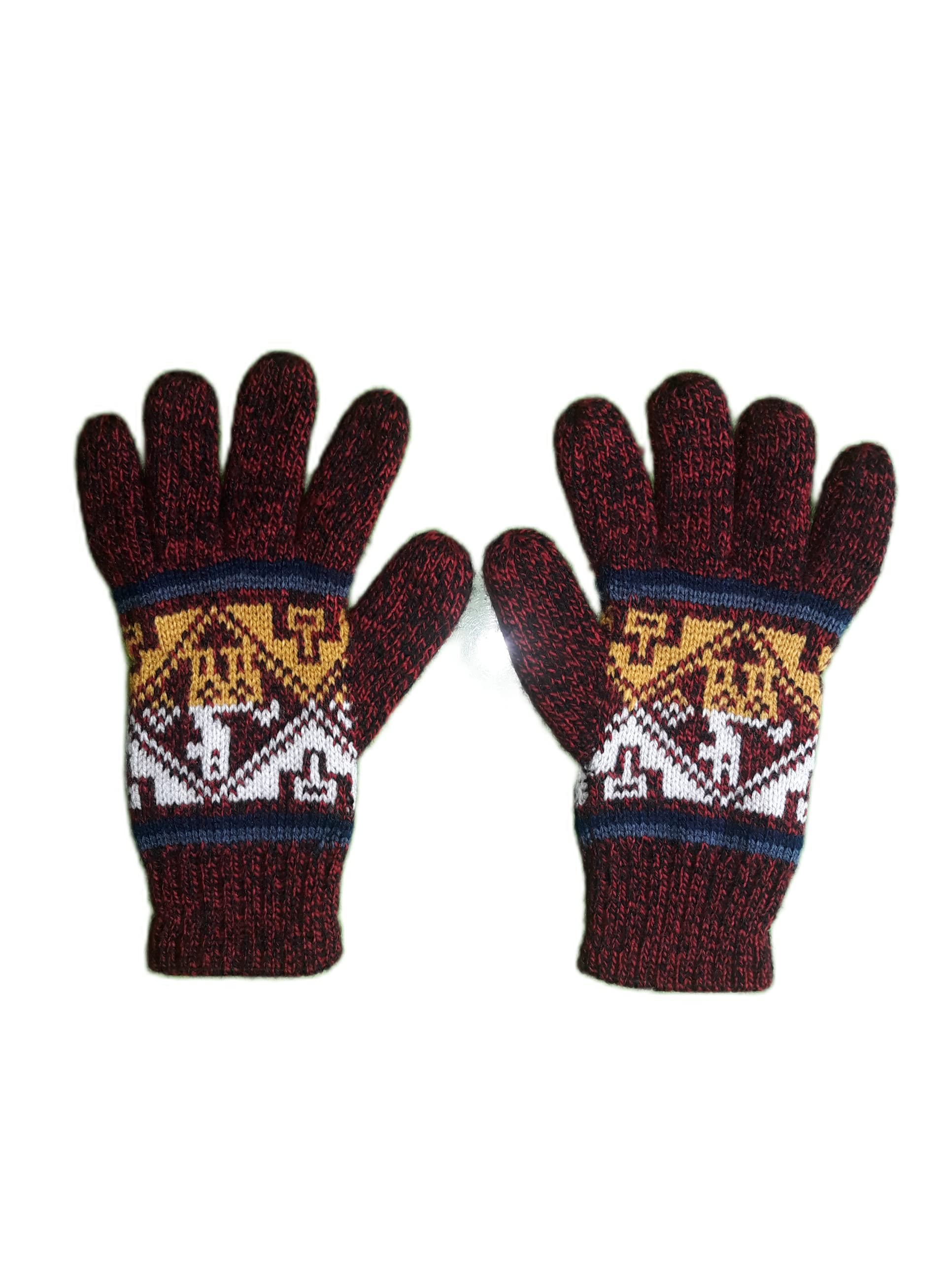 Real Alpaca Peruvian Handmade Gloves Extra Warm Gloves Wool Unisex Mittens - Alpaca Wool - Red, Black, White, Yellow, Red - Black, L