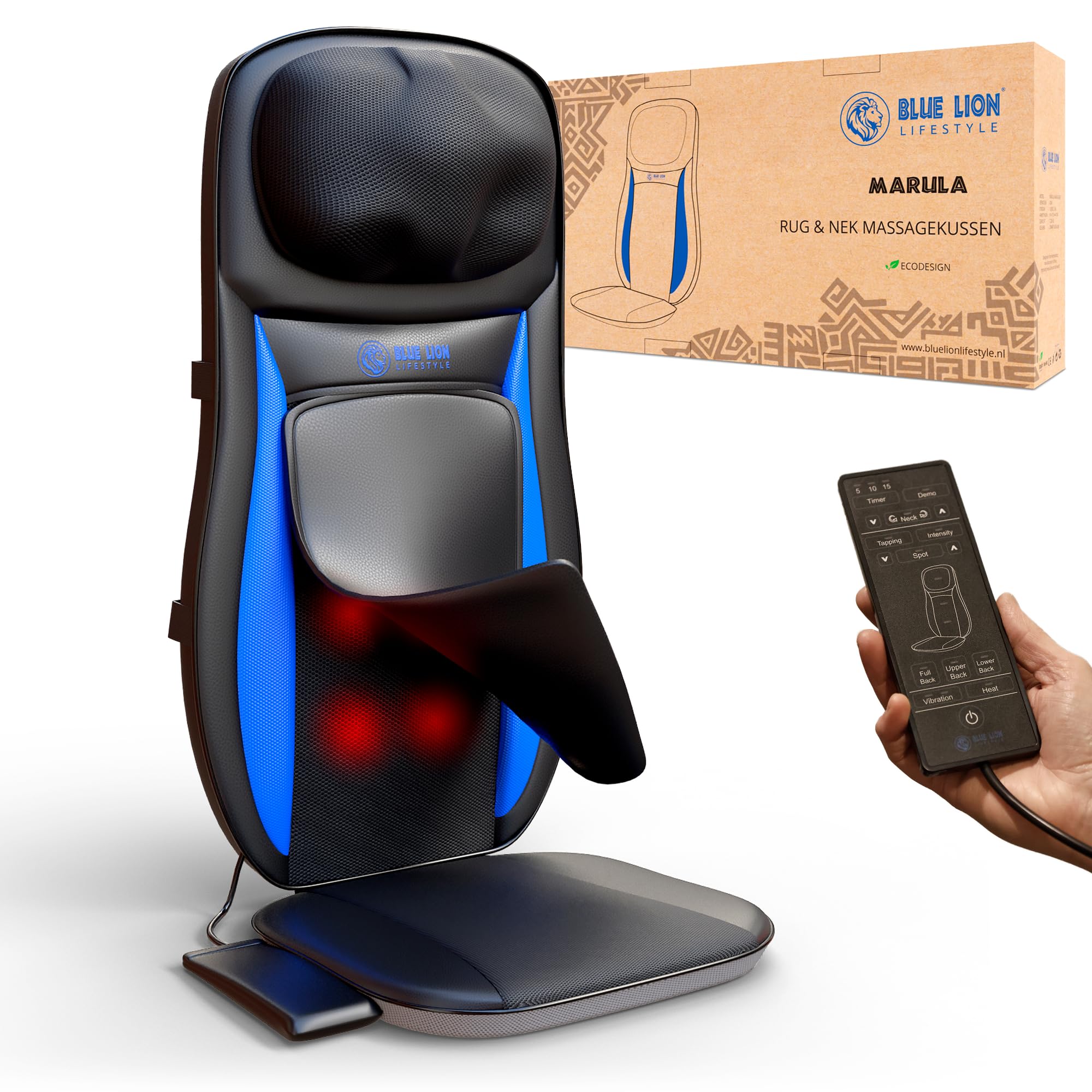 Blue Lion Lifestyle Cuscino massaggiante per schiena e collo - Marula - Shiatsu - Massaggio a percussione - Vibrazione