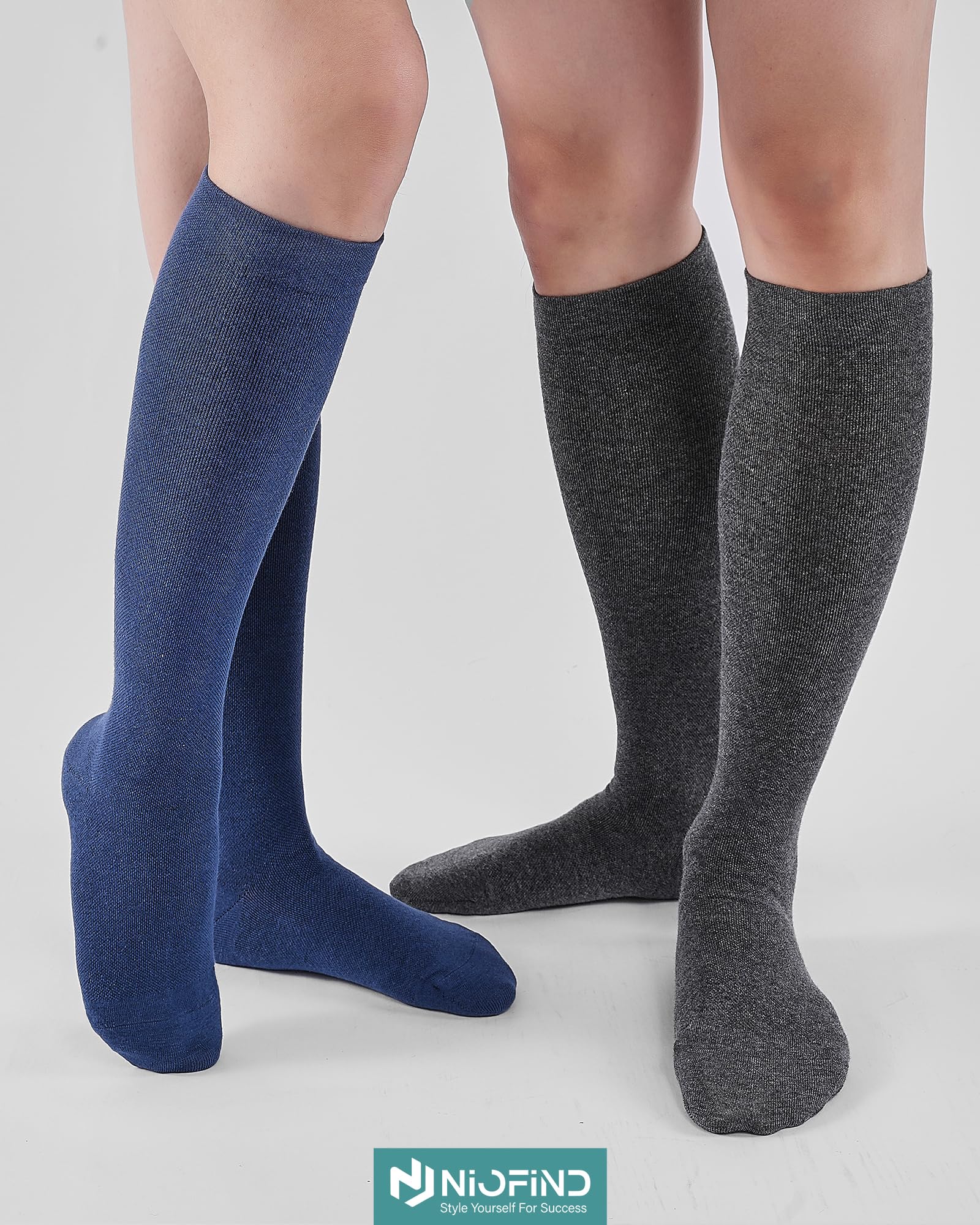 Niofind Calze a Compressione Graduata Donna e Uomo – 2 Paia di Calze al Ginocchio e Calze Elastiche – In Cotone 65% – Ideali per Sport, Lavoro, Viaggio e Gravidanza