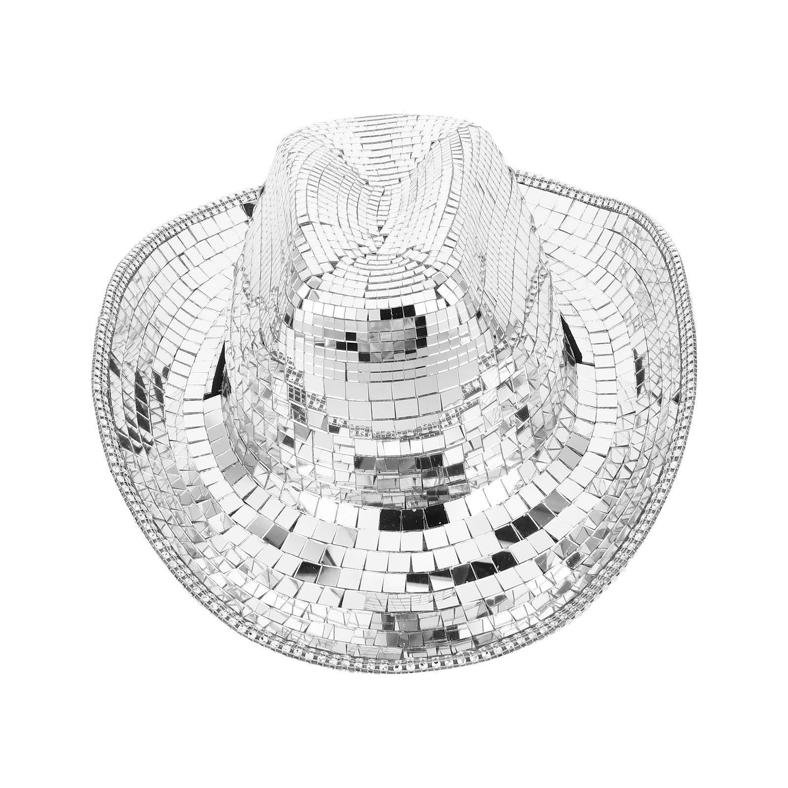 iplusmile Chapeau Disco Cow-Boy pailleté Miroir argenté, Taille Unique, Accessoire pour événements festifs et Spectacles scène, Chapeau Western Unisexe pour Musique et Cosplay