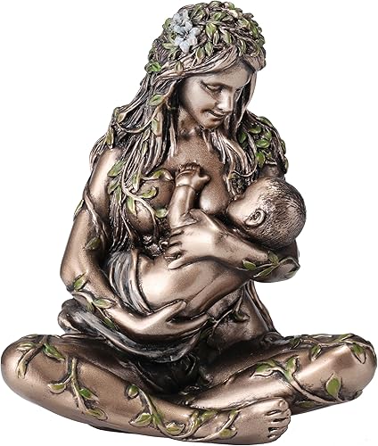 Veronese Design 4 38 pulgadas Madre Tierra Gaia Nurturing bebé resina miniatura pintado a mano bronce acabado escultura disponible en Yaxa El Salvador