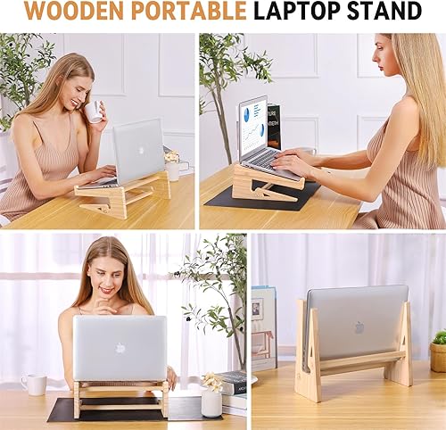 Miniatura 4 de Soporte de madera para laptop, soporte universal para computadora de escritorio, soporte vertical para MacBook Pro, elevador de madera para MacBook