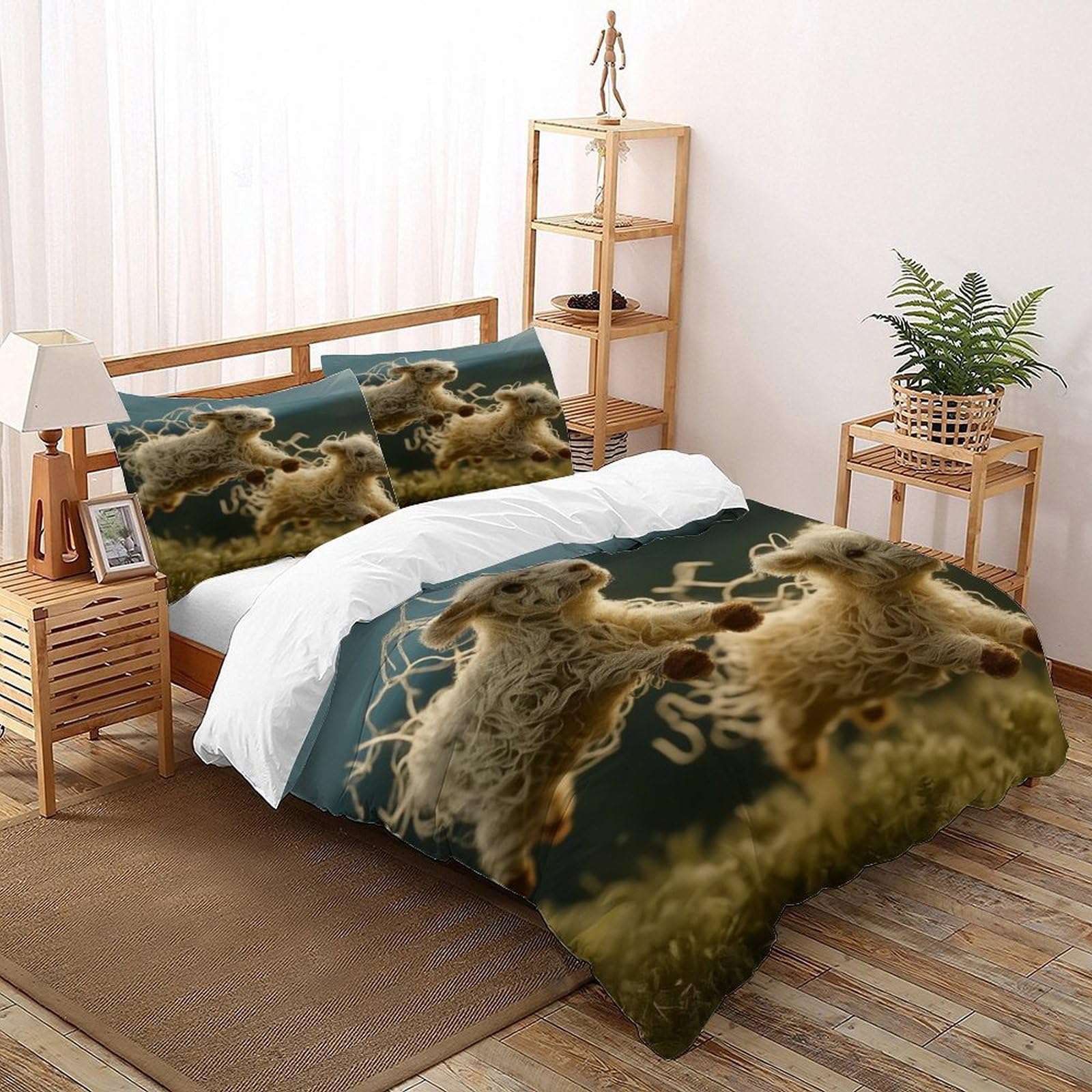 Housse de couette agneaux anti-plis grand lit super king 260x220cm
