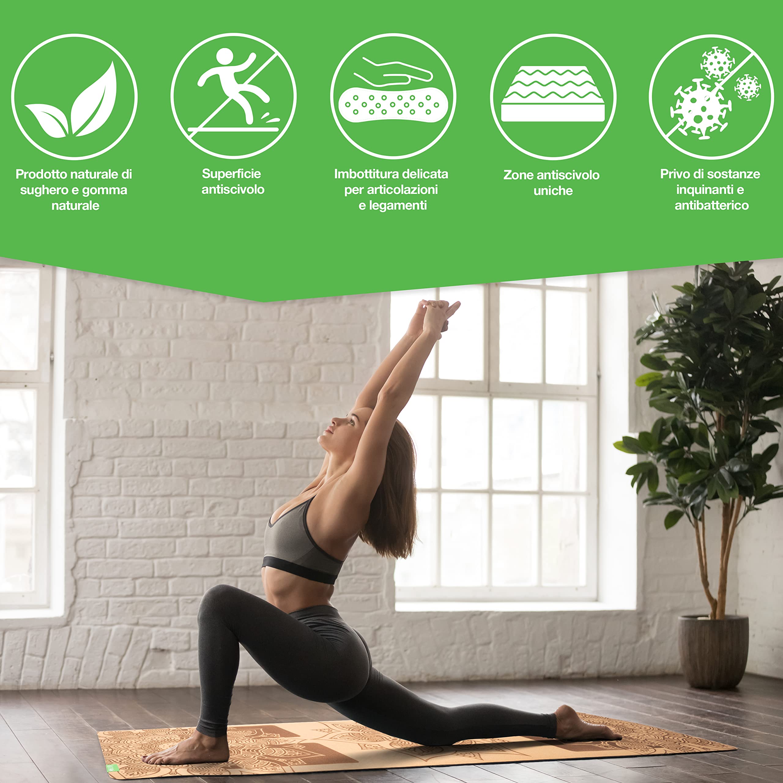BACKLAxx ® Tappetino Yoga Sughero – Tappeto Yoga Antiscivolo – Tappetini Yoga Professionali Ecologico Tappetini Pilates e Fitness Mat – Tappetino Stretching – Yoga Mat – Materassino Yoga