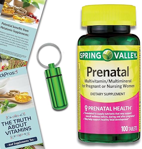 Spring Valley Multivitamínicomultimineral prenatal para mujeres embarazadas y lactantes, suplemento dietético, paquete de 100 unidades, más guía de
