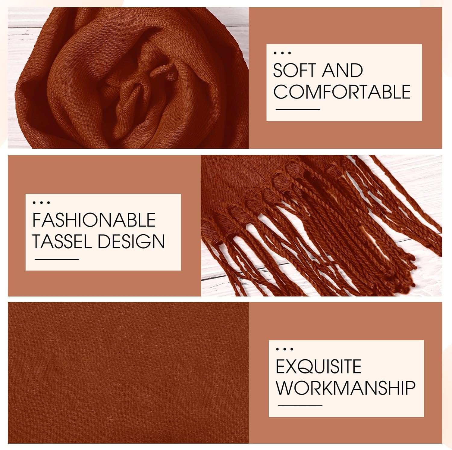 Suhine 8 Pcs Winter Scarves Bulk for Women Lightweight Blanket Scarf with Tassel Edge Pashmina Shawl for Women Men - Image 3