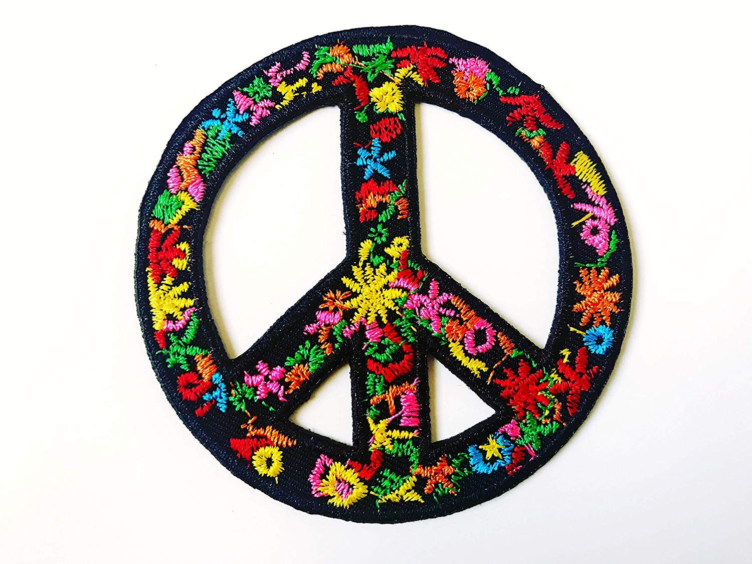 Flower Peace Sign Biker Love Wood Stock Peace Applique Embroidered Sew on Iron on Patch for Backpacks Jeans Jackets Clothing