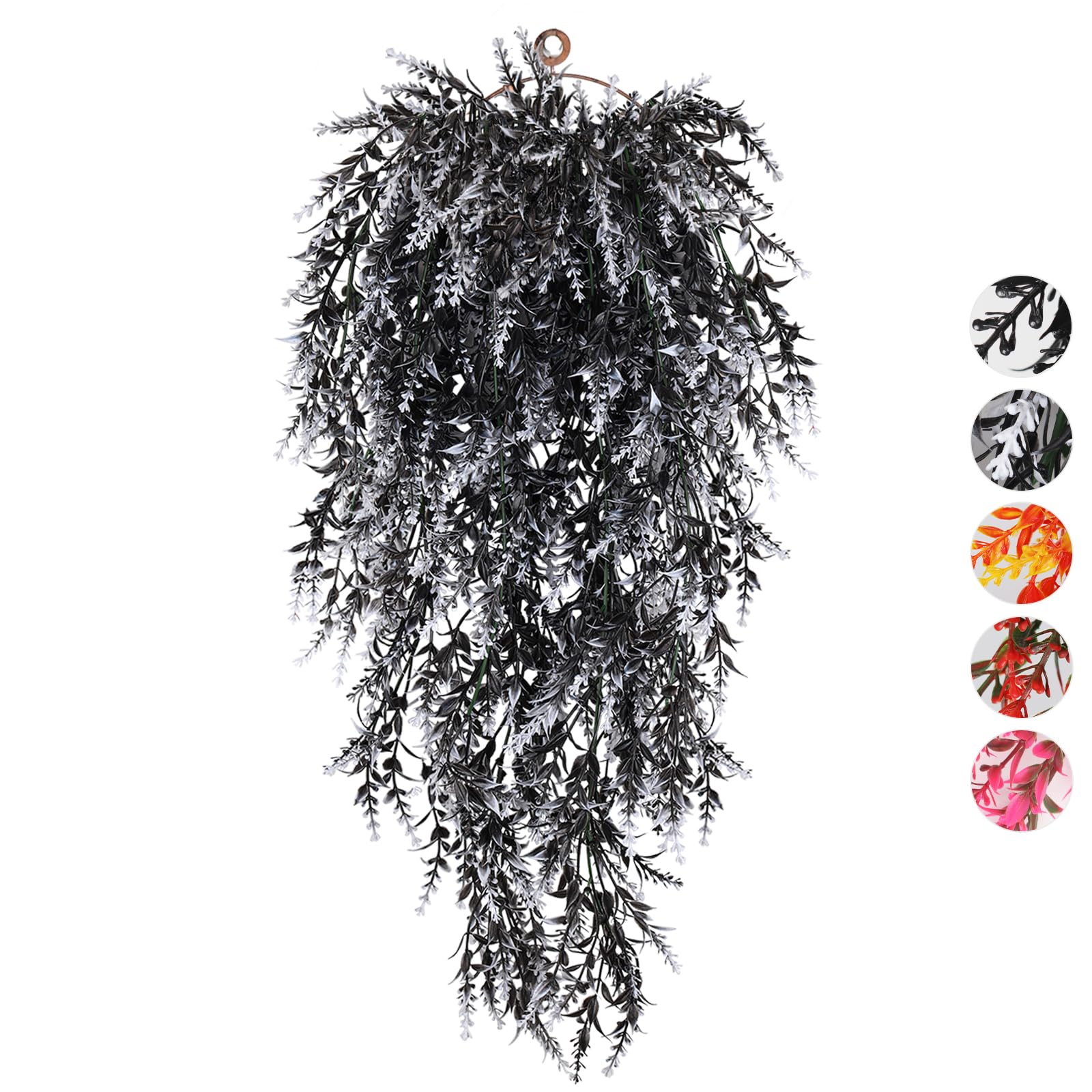 RECUTMS Artificial Hanging Fake Lavender Faux UV Resistant Flowers Plants Indoor Outside Decorations,4 Packs (Black and White)
