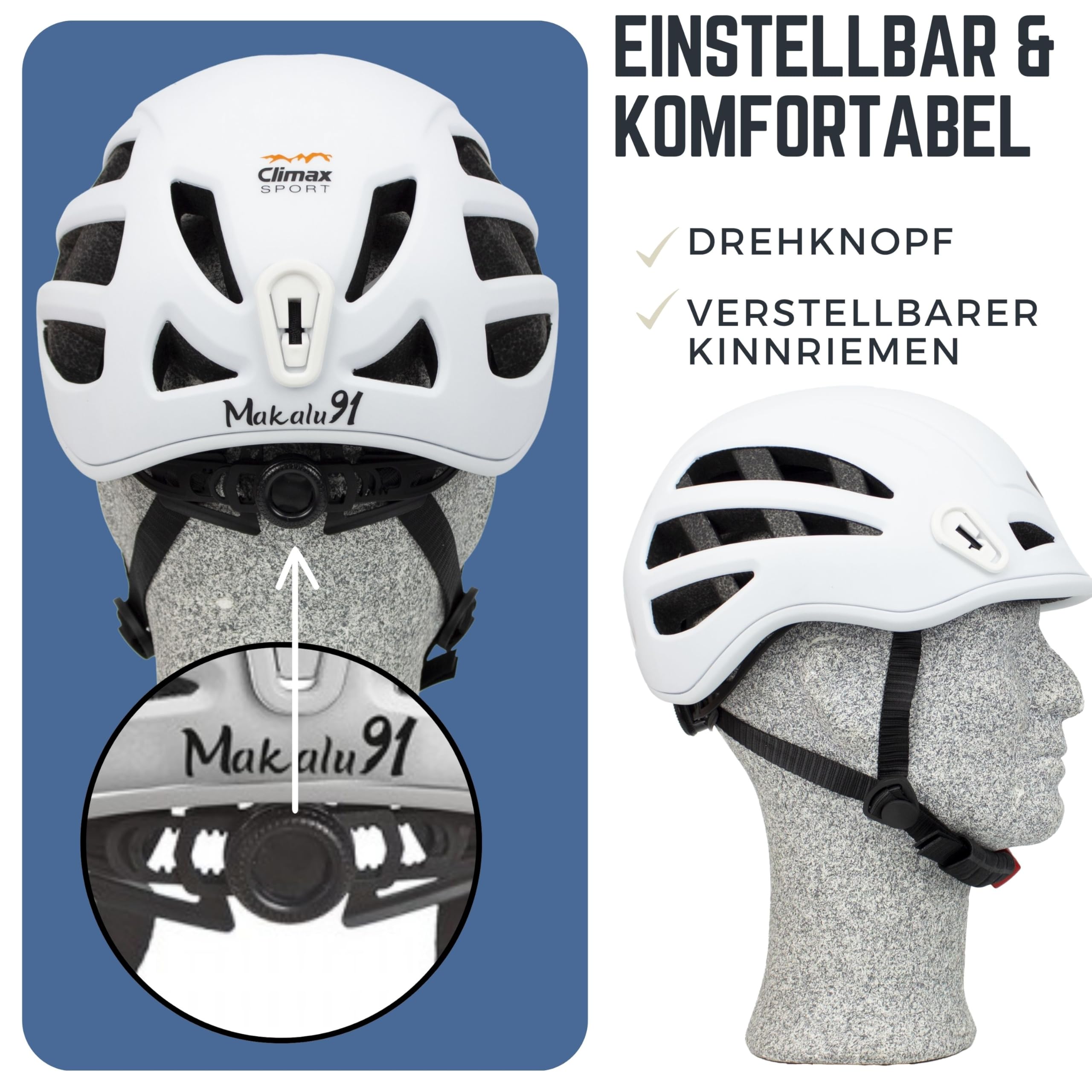 Climax MAKALU91 - Casco de Seguridad Blanco para Industria y Montañismo - EN397 / EN12492-53-62 Ajustable - Ventilado