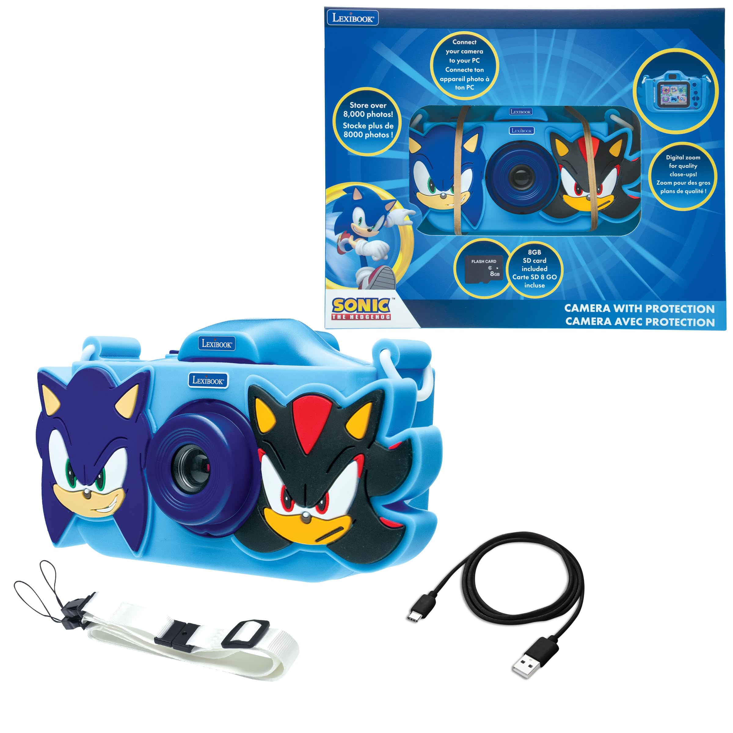 LEXIBOOK, Sonic The Hedgehog, 4-in-1 Kids Camera with Protection, Photo, Video, MP3, and Games Functions, 15 Filters to Customize Your Photos, 8 GB Memory Card Included, DJ078SN — image 1