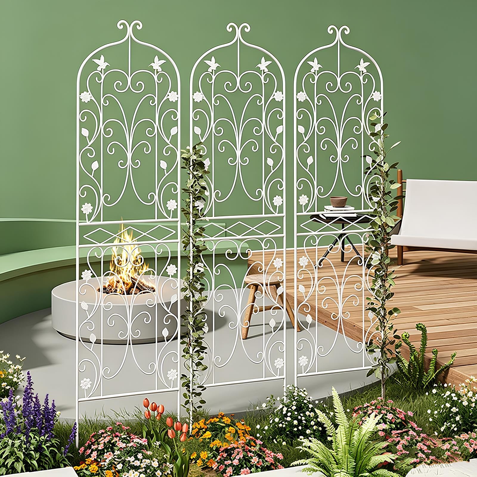 Rankgitter 180 x 50 cm 200 × 50 cm Metall Rankhilfe mit Vogeldesign Spalier für Zimmerpflanzen, Pflanzenspalier für Kletterpflanzen Tomaten Blumen(White,50x220cm/19.7x86.6in)