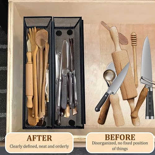 Miniatura 7 de Fodofodo 4 organizadores de cajones para cocina, organizador de cajones de malla para utensilios con brazo entrelazado para cosméticos, cubiertos,