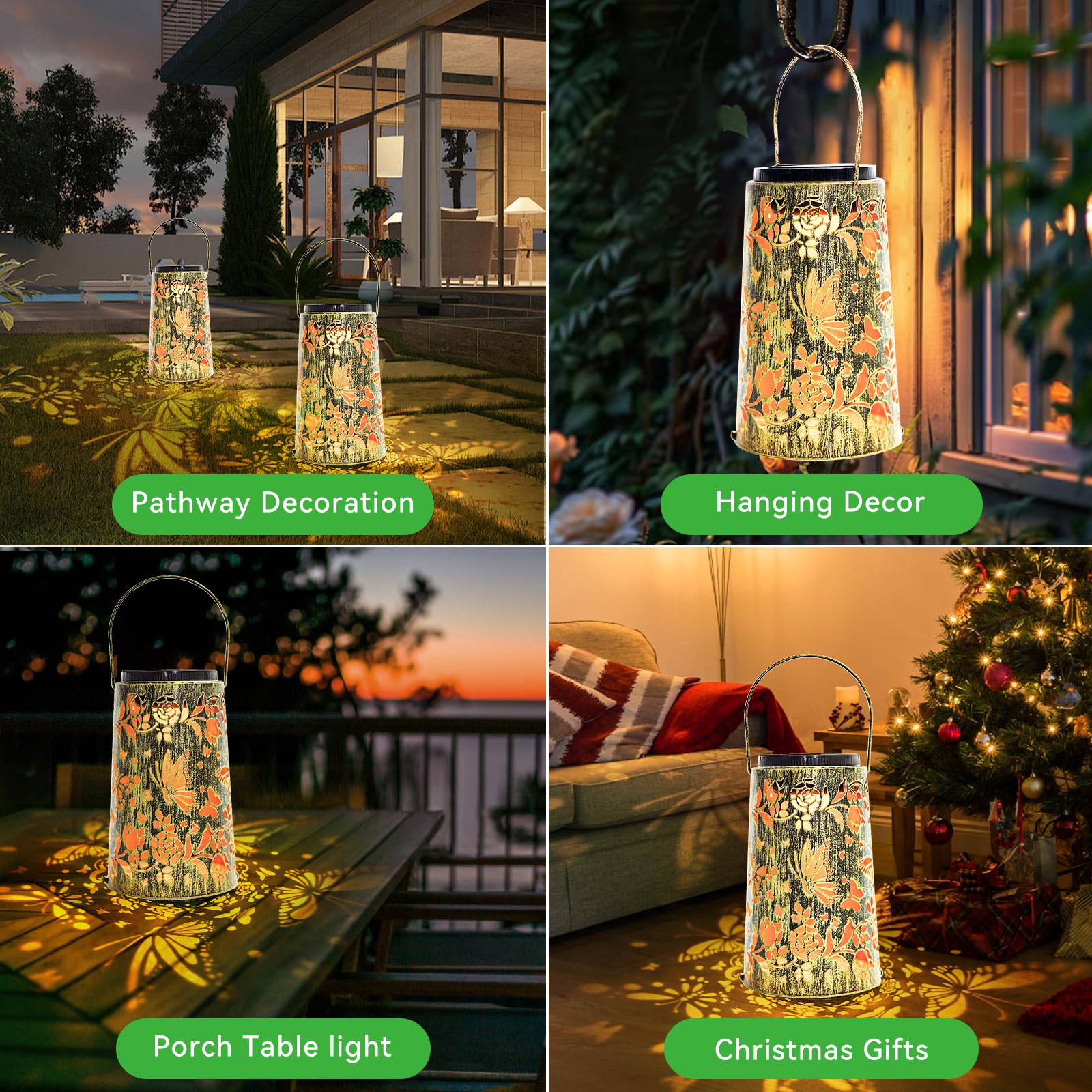 Butterfly Solar Outdoor Lantern - Waterproof Garden Hanging Light, Openwork Lawn Projection, Table LED For Patio (Small