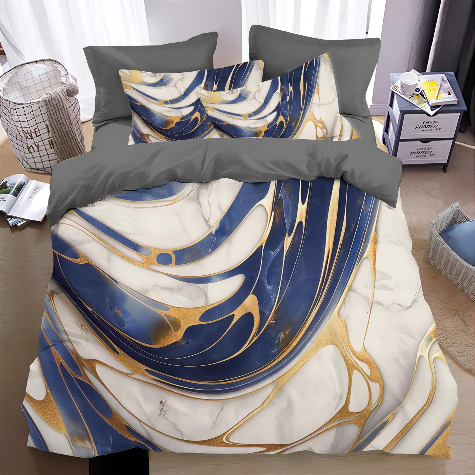 Marble patternDuvet Cover Set for Girls Kids Modern Art Print Bedding Quilt Cover with 2 Pillowcases Soft Microfiber Easy Care Reversible Duvet Set