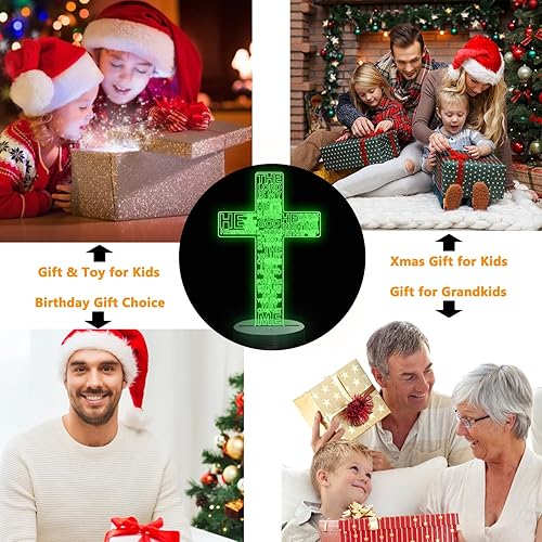 Miniatura 5 de FULLOSUN Luz nocturna 3D con cruz de Jesús, luces de ilusión óptica de Cristo, 16 colores que cambian con control remoto, lámparas de escritorio del