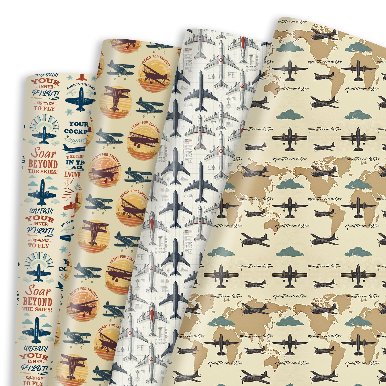 Pineraap Airplane Wrapping Paper 12 Sheets Fighter Jet Military & Airplane Themed Designs Gift Wrap for Aviation Enthusiasts,Pilots,20"×28" — image 1