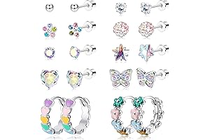 10 Pairs Hypoallergenic Sterling Silver Screw Back Earrings for Girls