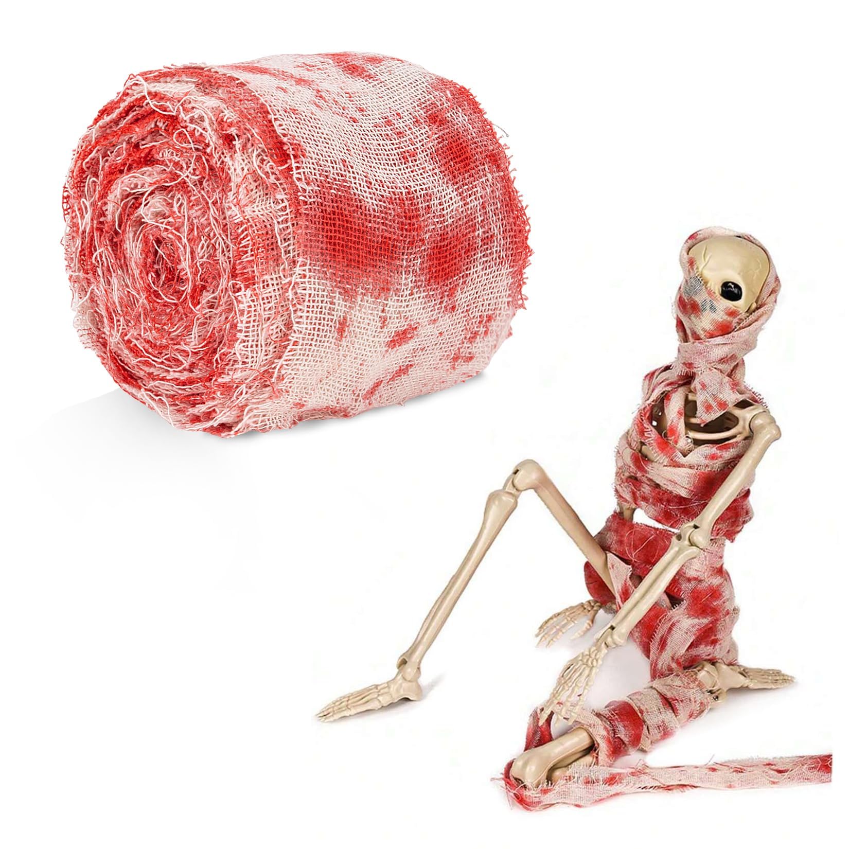 CARGEN Scary Halloween Creepy Blood Cloth 10m x 8cm, Scene Prop Fabric Blood Bandage Fake Gory Spooky Decorations Indoor Doorway Gauze Curtain