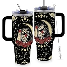 40oz Skull Love Tumbler Gifts for Women, Water Bottle with Handle & Straw | Stainless Steel Coffee Travel Mug Cup, Anniversary Birthday Gifts for Your Lover