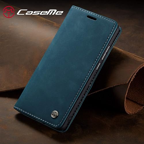Miniatura 6 de Funda de piel tipo cartera para Galaxy A70, diseño clásico con ranura para tarjeta y cierre magnético, funda plegable para Samsung Galaxy A70 (azul)