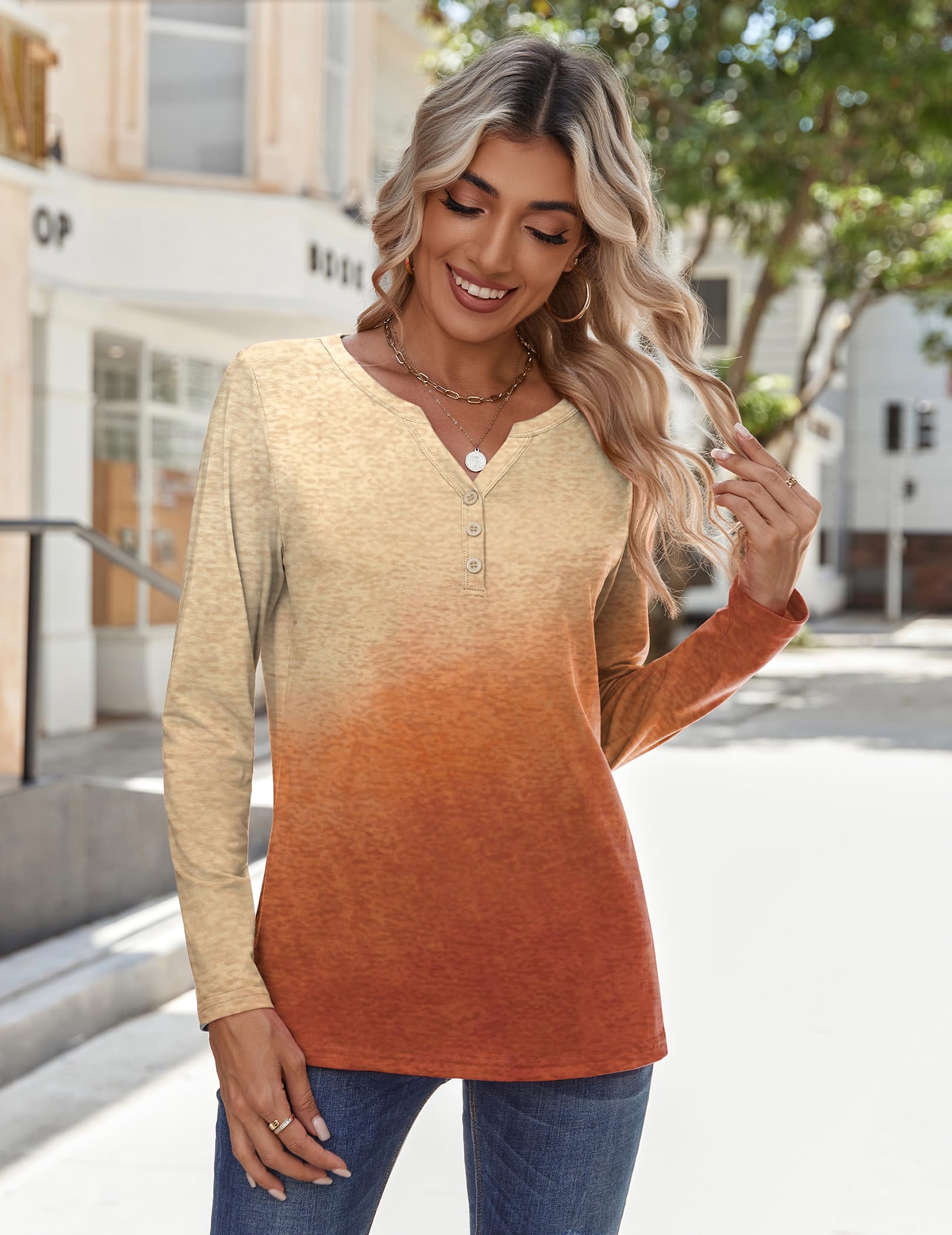 Zeagoo Long Sleeve Shirts for Women Casual V Neck Fall Tops Dressy Summer Work Blouses Clothes