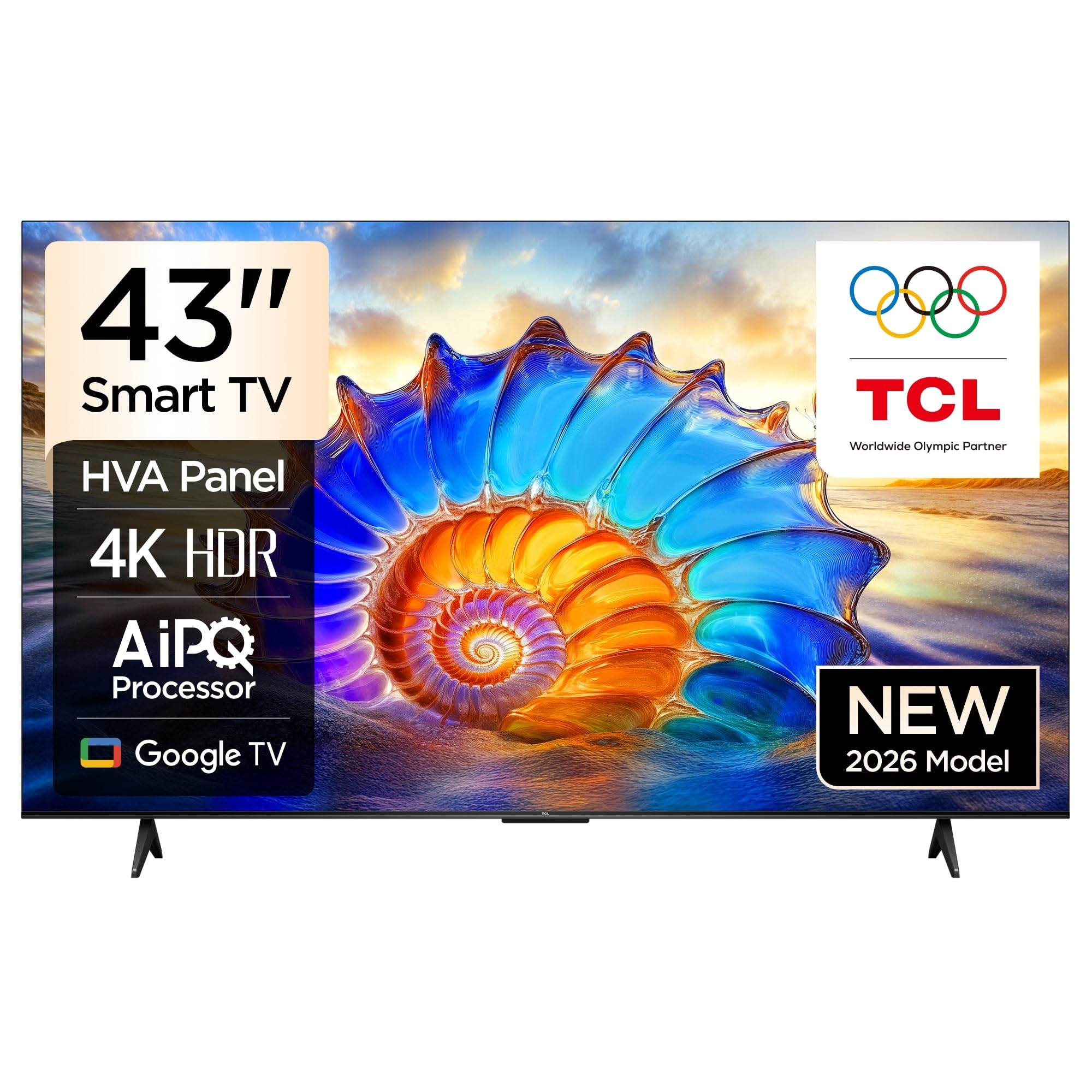 43V6D Television 43 Inch Smart TV 4K UHD HDR 10+ Gaming Google TV, Dynamic Color Enhancement, Dolby Vision Atmo, DTS Virtual X, MEMC, Game Master with Slim Design (2026 Model)