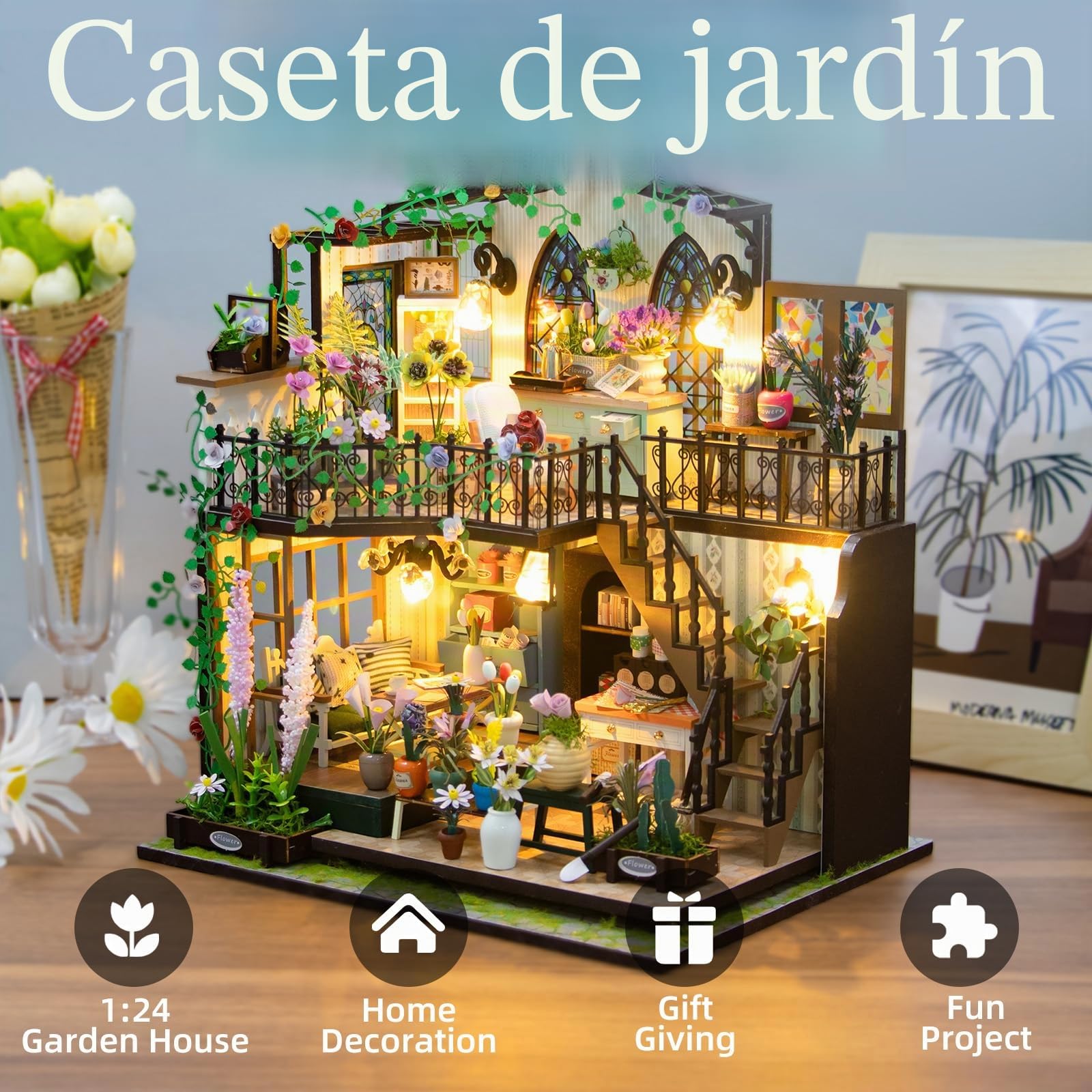Shrike - Casa de muñecas 3D para jardín Encantado | Puzzle Book Nook de Madera Kit DIY Miniatura con Herramientas - Corte láser preciso | Regalo Creativo 14+ decoración Biblioteca 23,5x22x17cm
