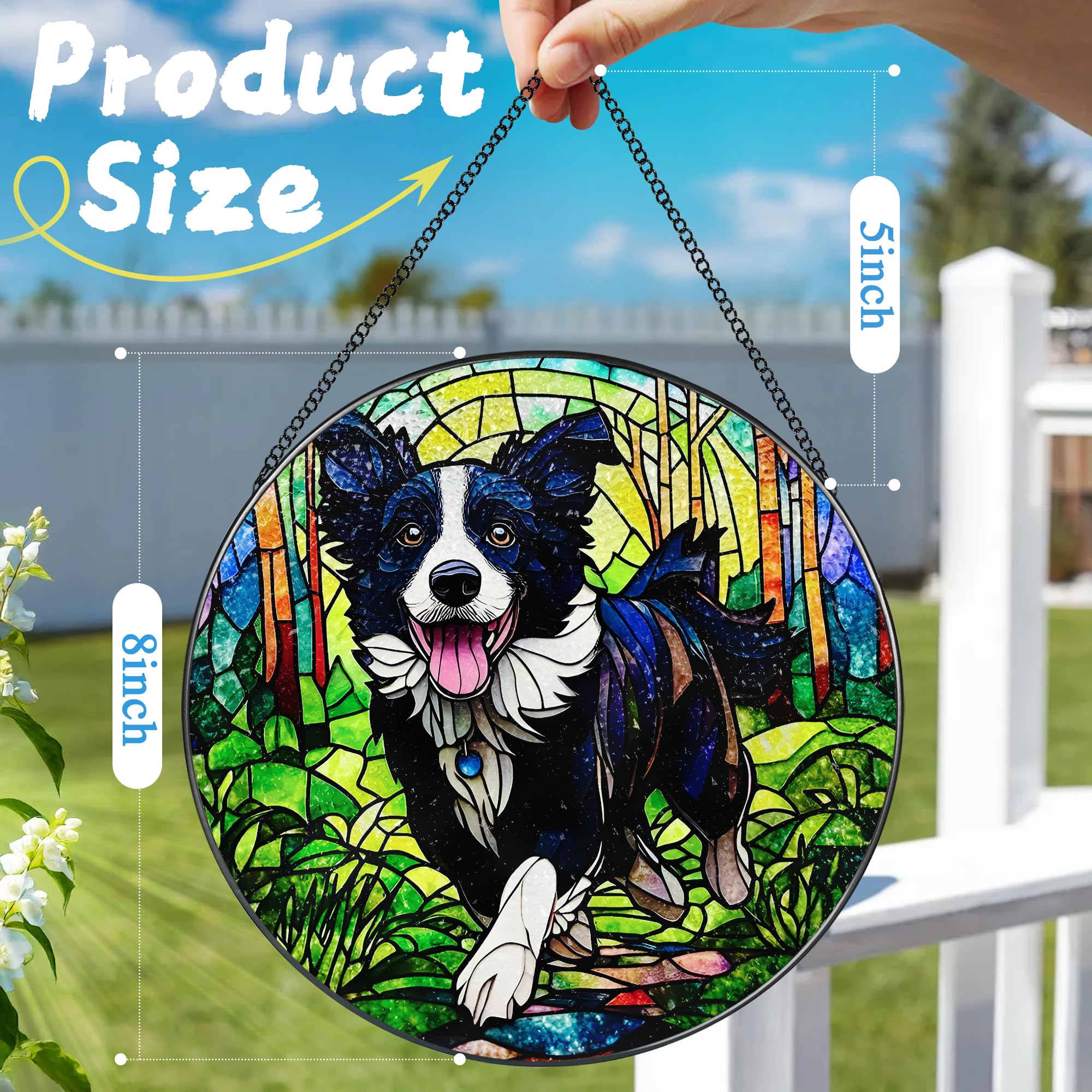 20 cm witrażowa ozdoba na okno, ozdoba z witrażem Border Collie, ozdoba łapacza słońca, dekoracja okna | prezenty dla miłośników psów, prezent dla miłośnika psów, prezent dla miłośnika