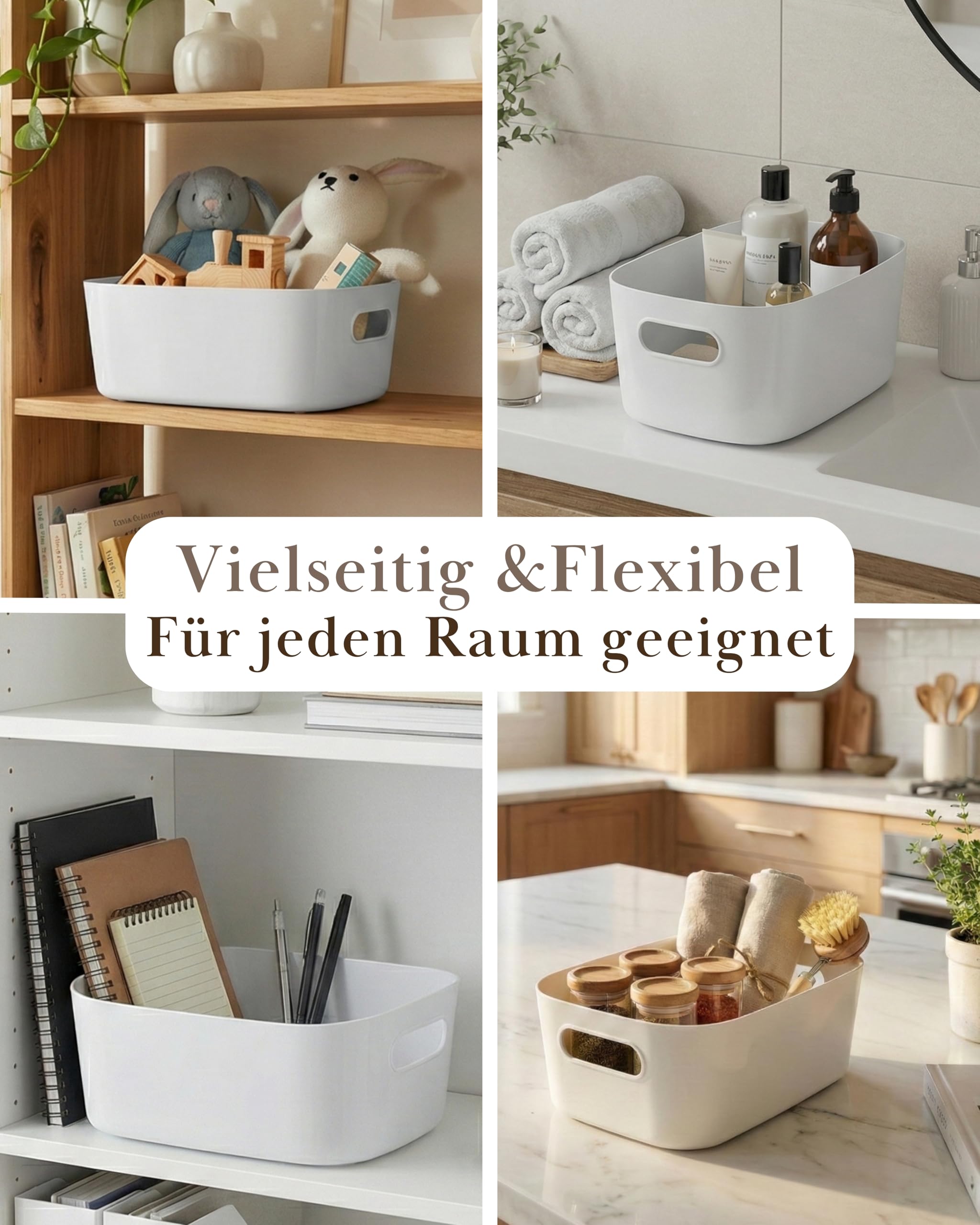 VMbathrooms Pudełka do przechowywania, zestaw 10 sztuk, białe, 25 cm, wytrzymały organizer kuchenny i uniwersalne pudełko (nie zawiera BPA), pudełka do przechowywania z ergonomicznymi uchwytami i