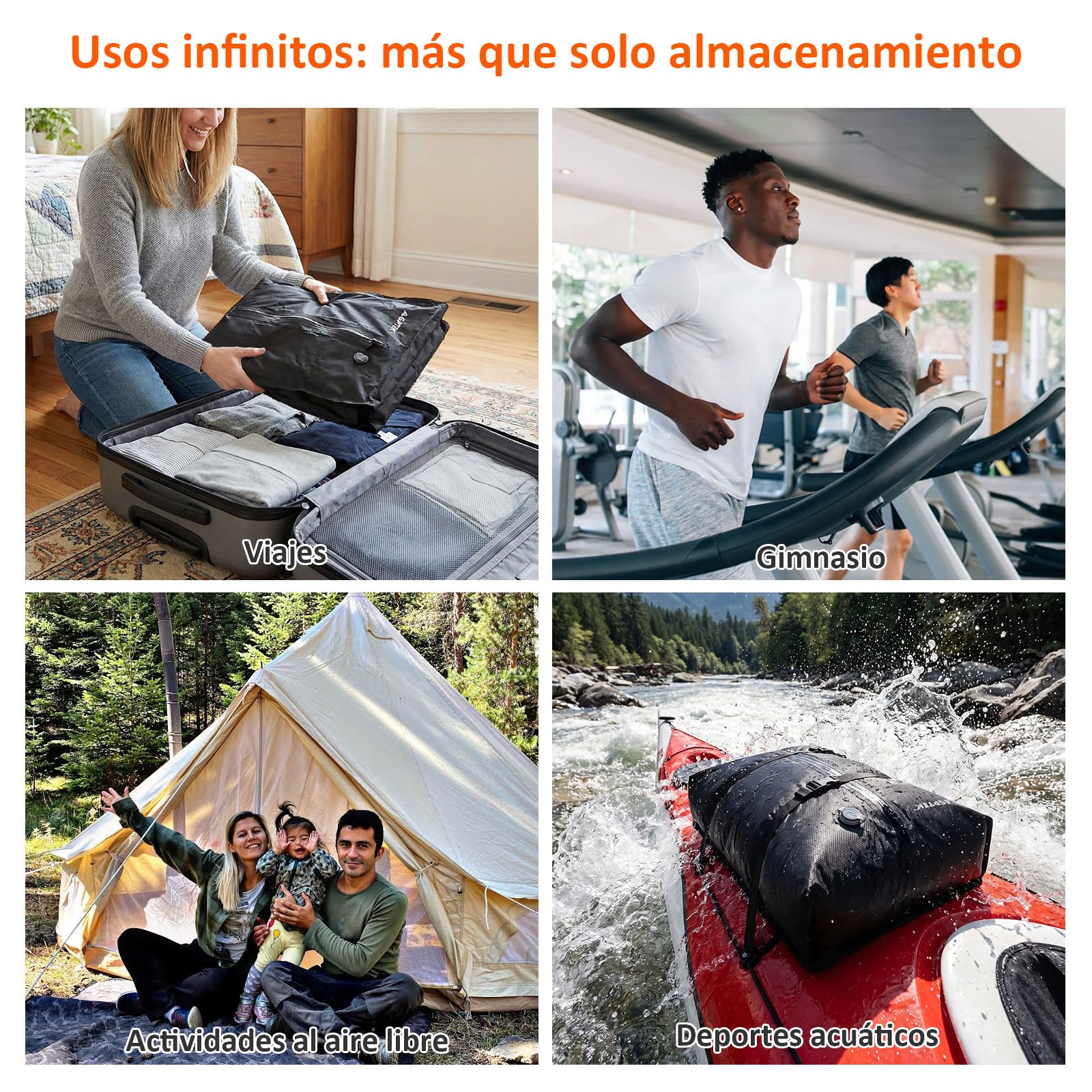 AGPTEK Bolsas Vacío Viaje 33L, 2 Unidades con Bomba Eléctrica 4KPa | Nylon 70D+TPU Resistente, IP67 Impermeable, Ahorra 50% Espacio, Bomba Inalámbrica con Luz LED/SOS, 33L para Maleta 20"-28"