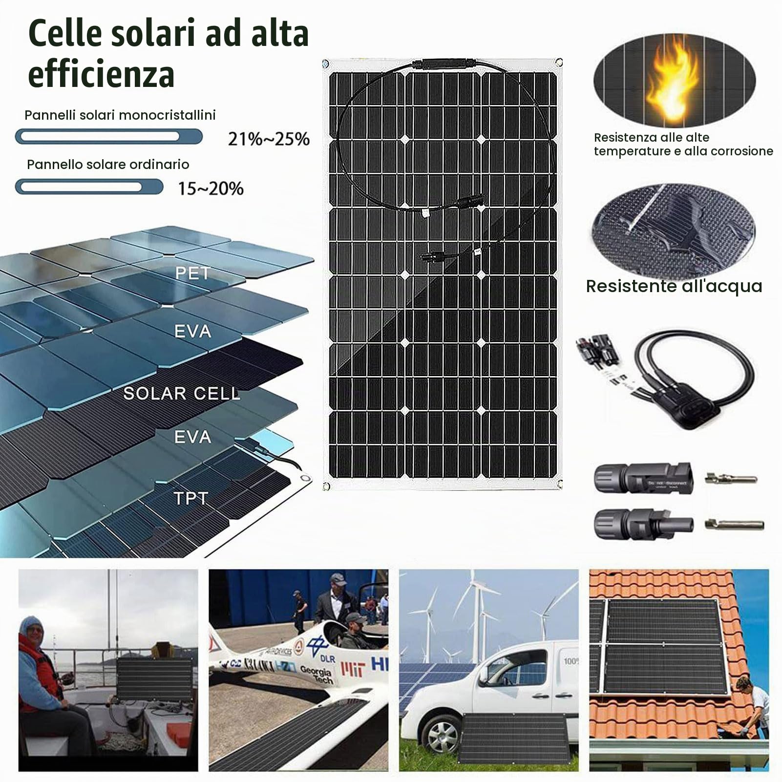 2 Pz 350 Watt 12-24 Volt (700W) Flessibile Pannello Solare Monocristallino Leggero Impermeabile con 40A Regolatore Di Carica per Rv, Barche, Cabina, Tetti, Superfici Curve, 2 Pz/2Pcs