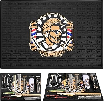 Non-Slip barber mats for clippers, Flexible Rubber Barber Station Mat for Hair Styling Tools, Double Edge Countertop Protector Pad for Professional Salon Styling Tools, Bar Service Mat 17.7x11.8Inches