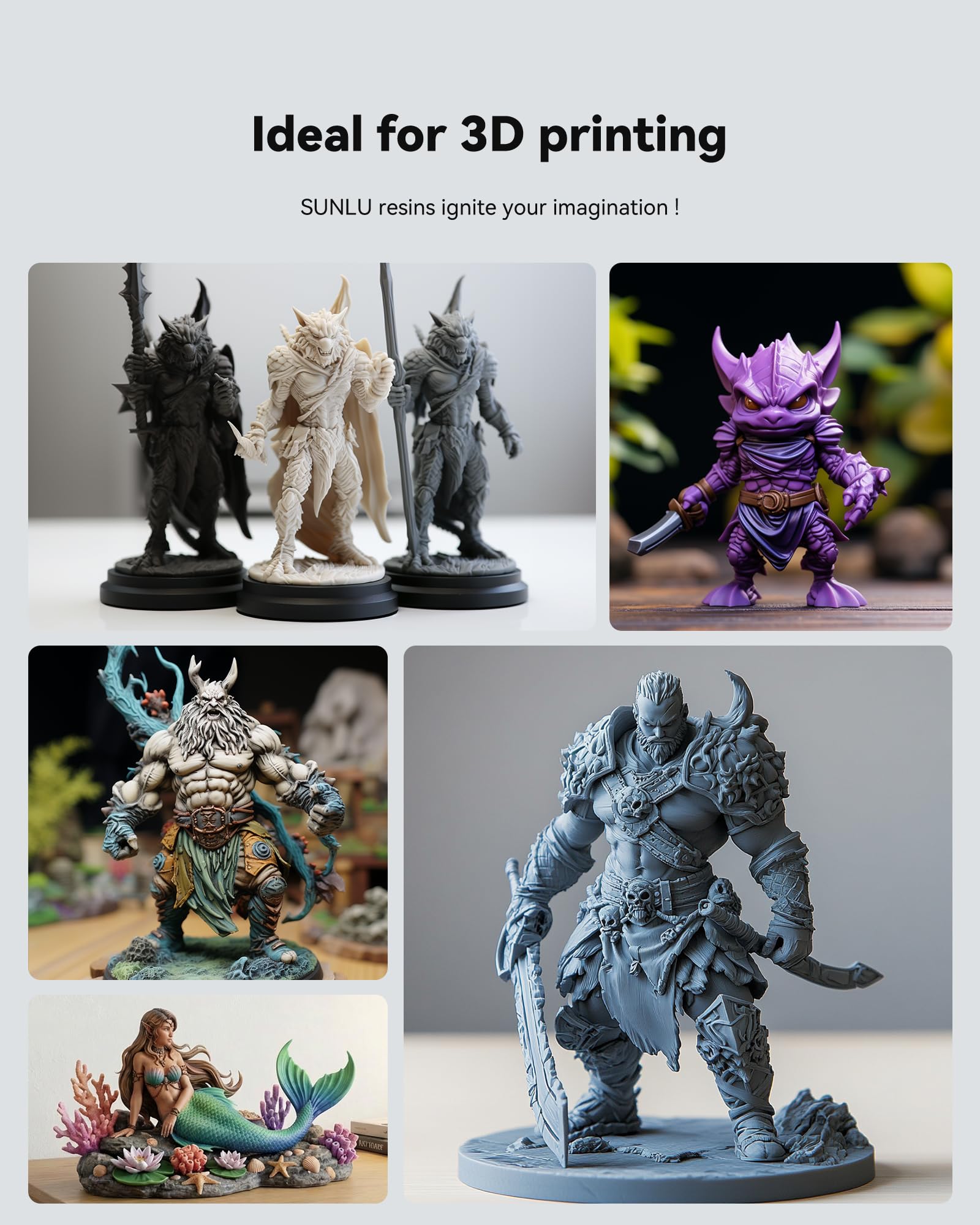 SUNLU 4KG Résine Imprimante 3D Standard 2.0 Gris Foncé, Ténacité supérieure