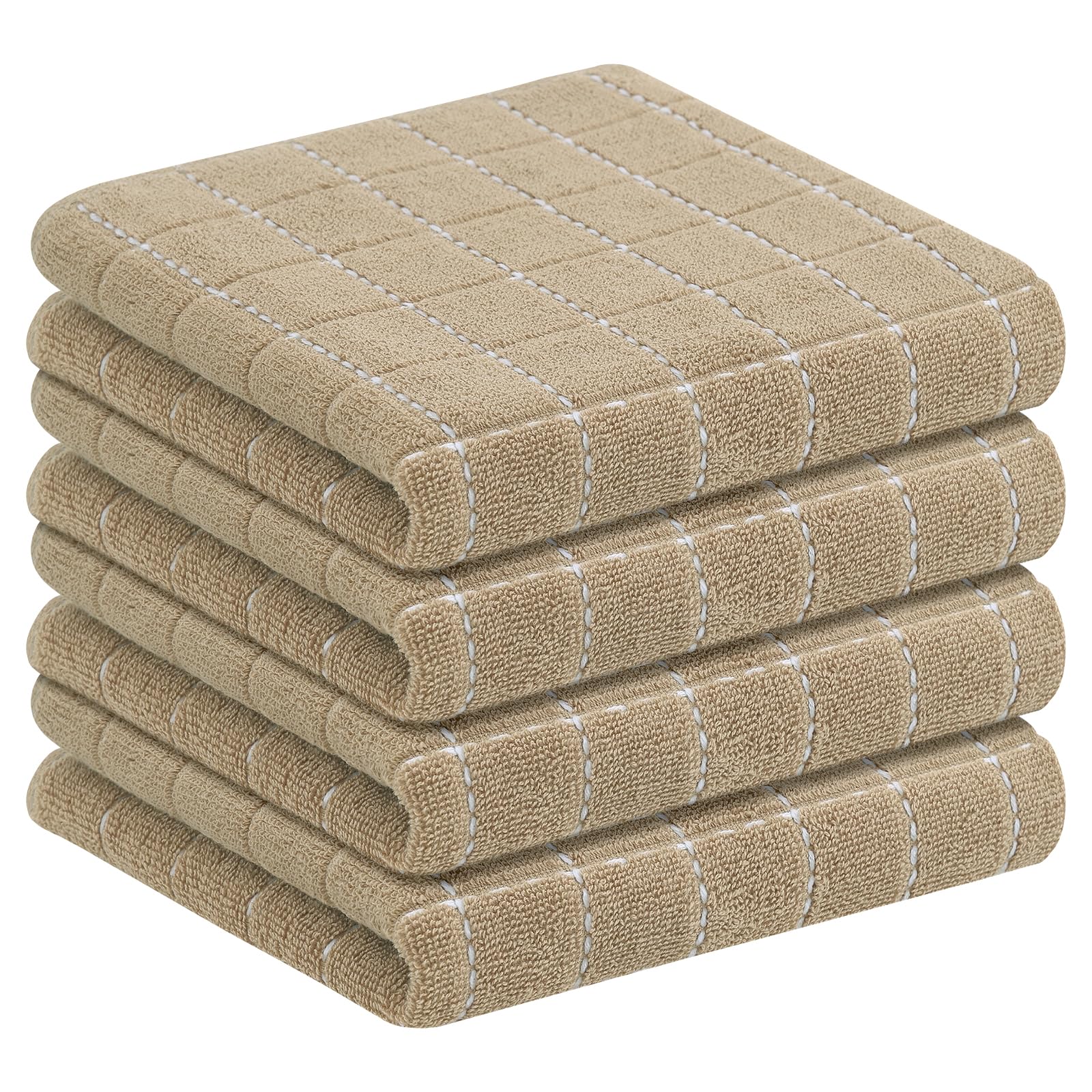 Homaxy 100% Cotton Terry Kitchen Towels, 4 Pack, Tan | Ultra Soft and Absorbent Dish Towels for Kitchen, Suitable for Drying and Washing Dishes