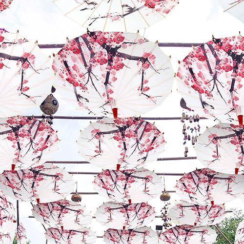 Miniatura 4 de Dunzy Paraguas chino de 27 x 19 pulgadas de papel aceitado paraguas chino clásico flor de ciruelo paraguas paraguas de papel sombrilla danza