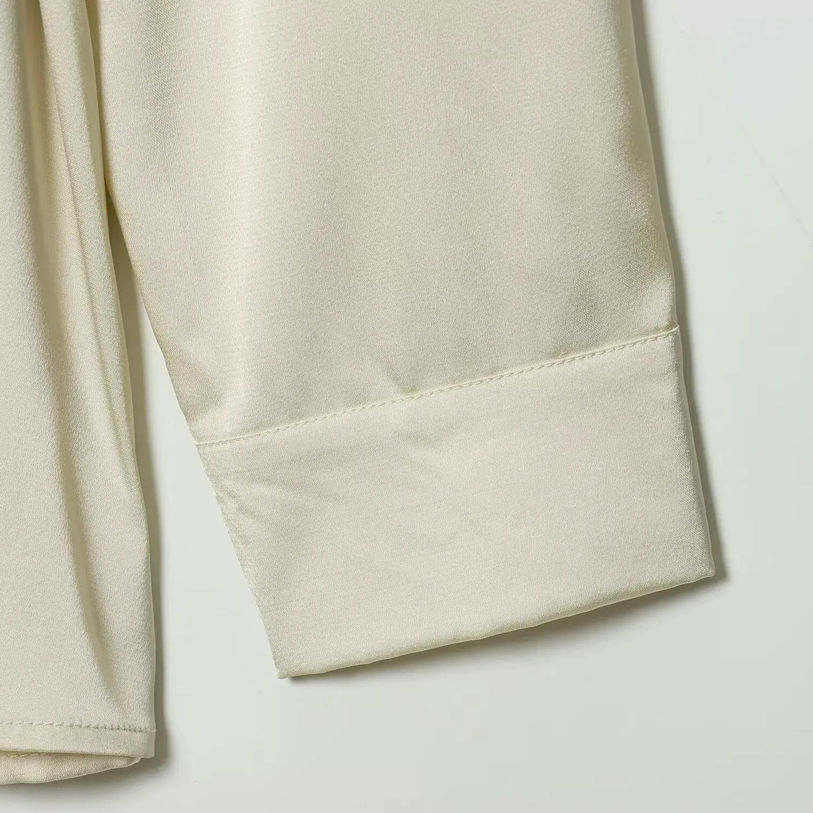 Camicia Donna Autunno Moda Doppiopetto in Raso di Seta con Testo Camicette retrò A Maniche Lunghe Nodo Chic Mujer-Albicocca-l