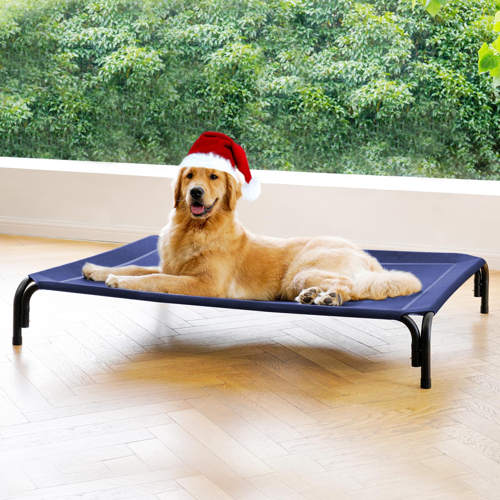 Elevated Dog Bed Raised Outdoor Dog Cot for Large Dogs, Installation Requires No Tools, Frame with Washable Cooling Breathable Mesh Anti-Slip Feet,