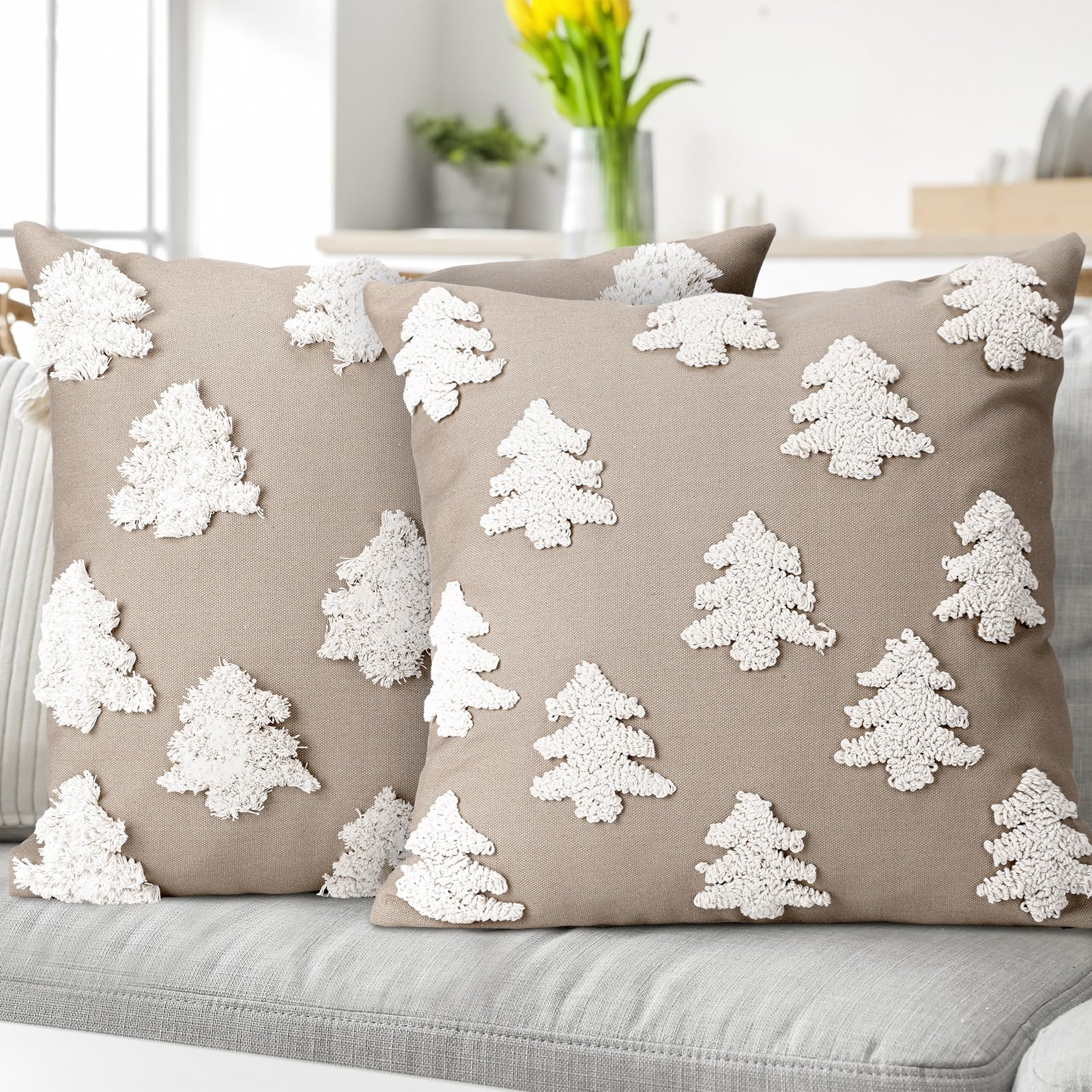 Housse de coussin de Noël motif sapin déco maison salon chambre lit lot de 2 Mixweer