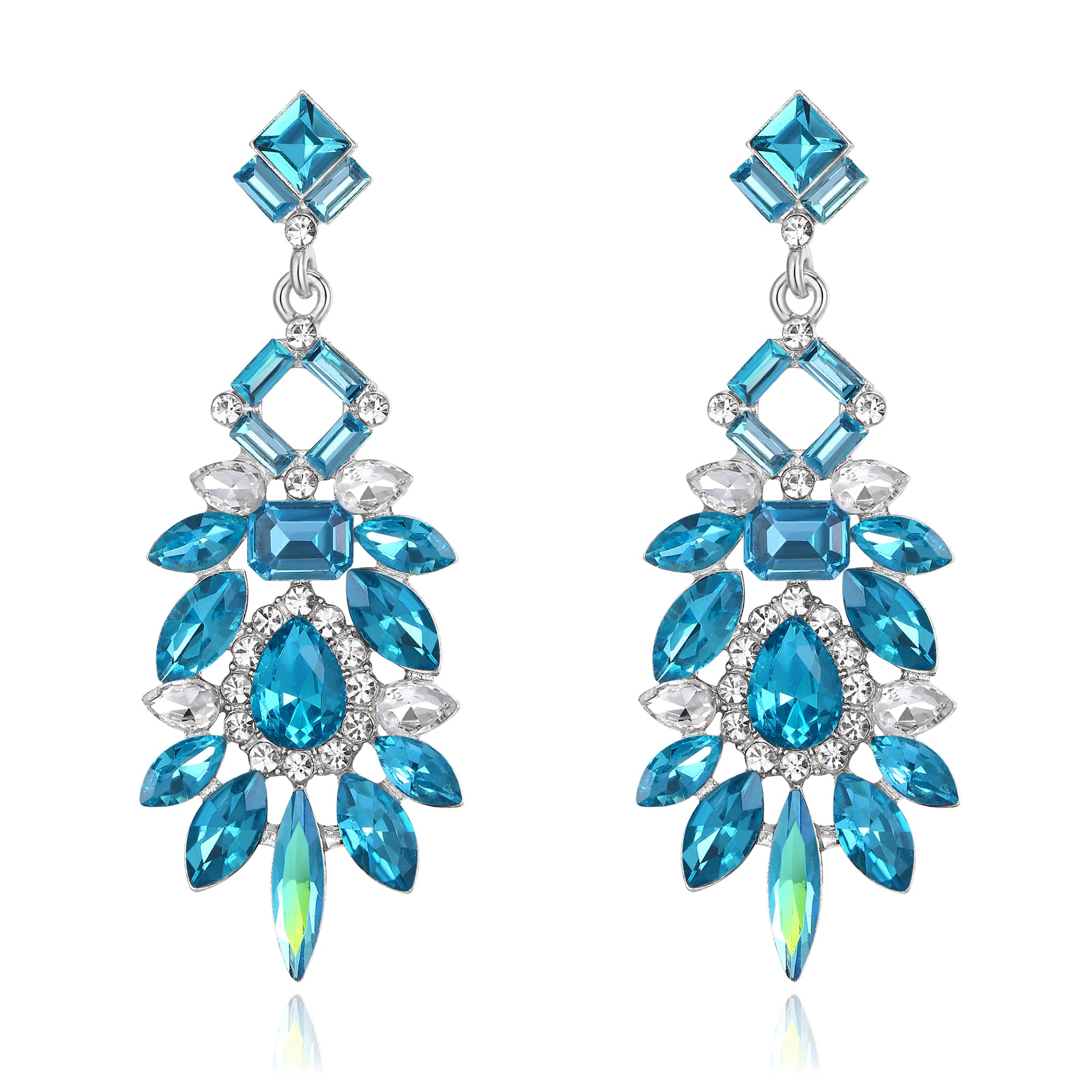 BriLove Art Deco Rhinestone Marquise Emerald Cut Rectangle Geometric Statement Earrings for Women