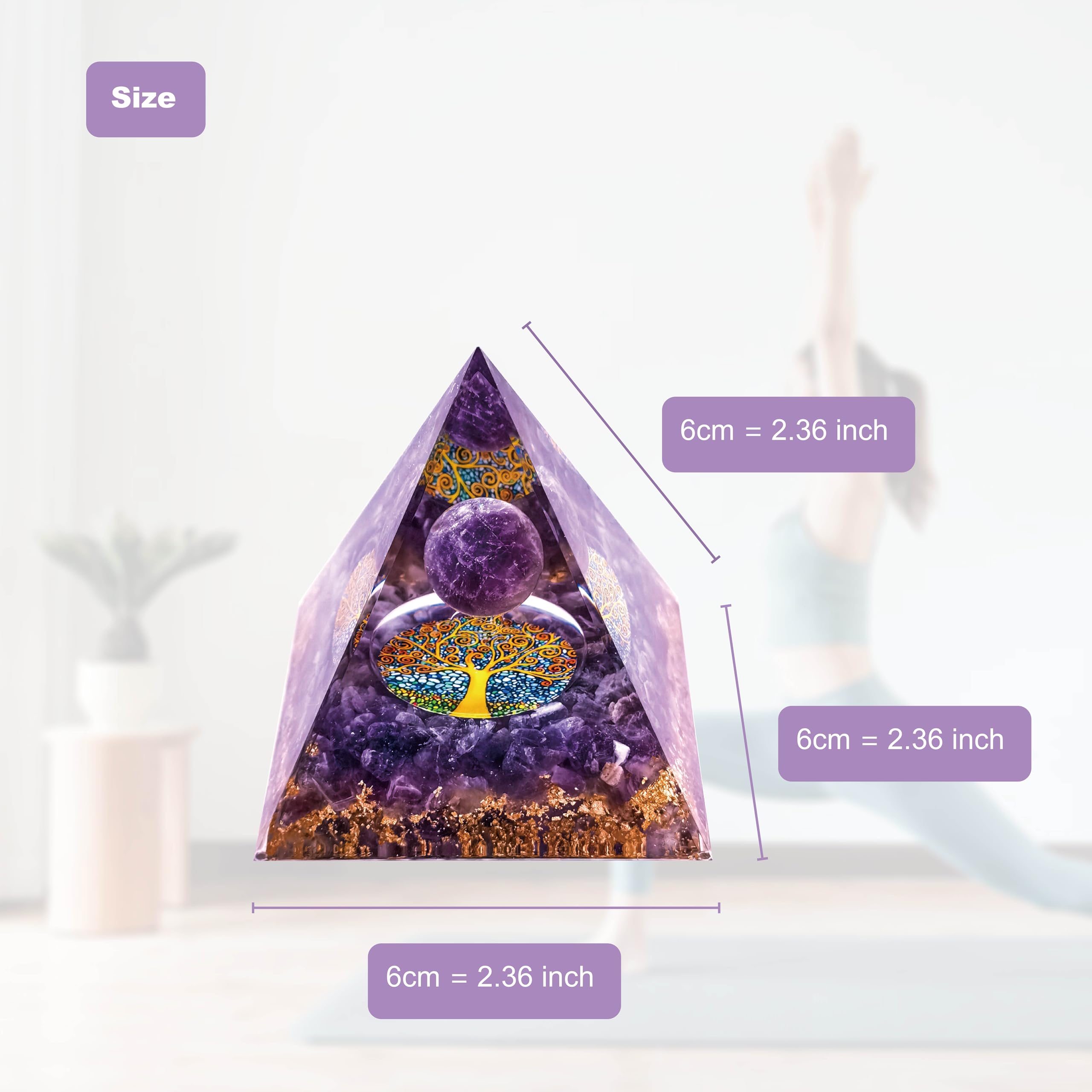 VNSTKWW Moonstone Crystal Orgone Pyramid Ogan Crystal Energy Tower Nature Reiki Chakra Crushed Stone Jewelry Flower of Life Crystal Orgonite Pyramid Healing Chakra Pyramid (violet) - Image 2