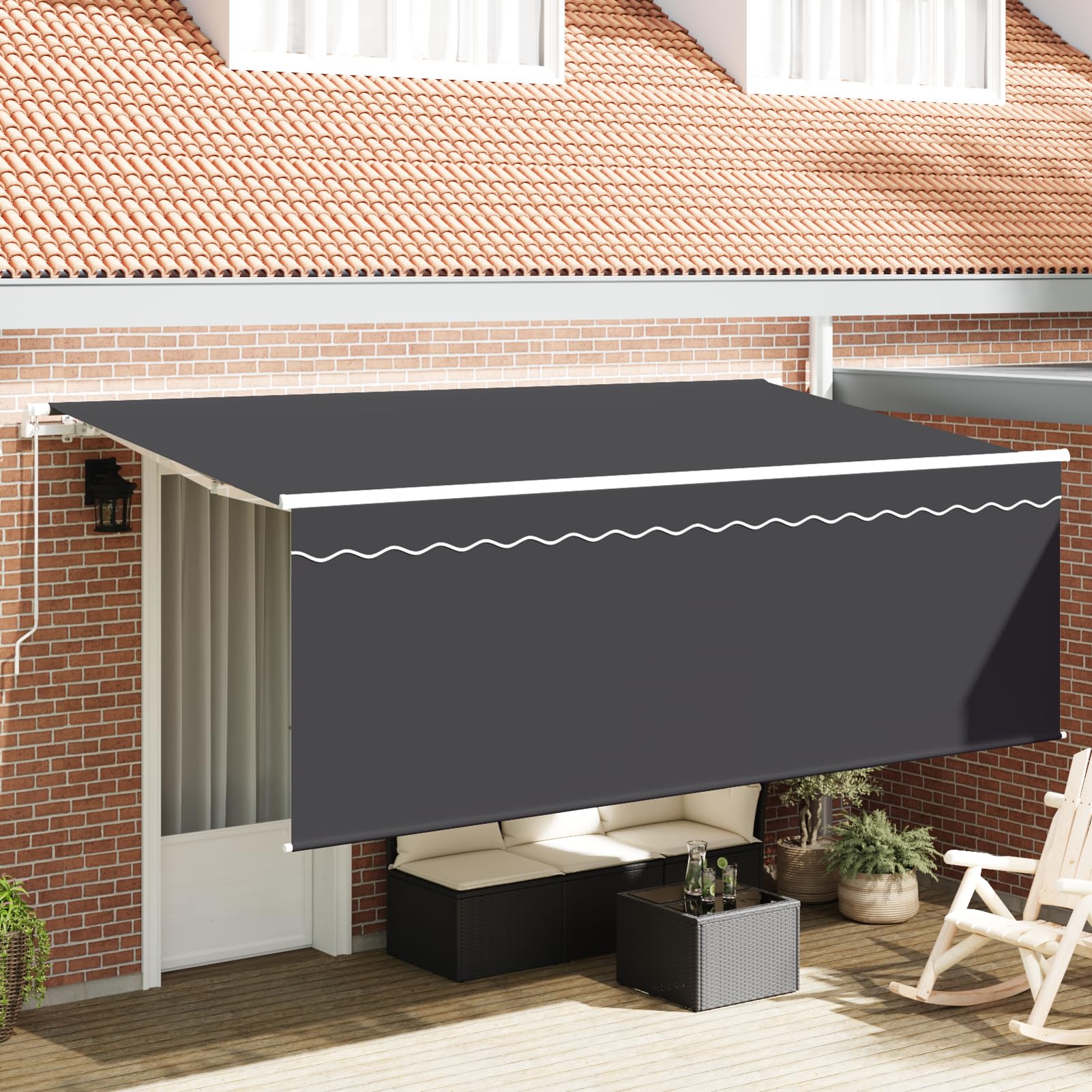 Housse salon de jardin auvent rétractable bâche mobilier gris anthracite