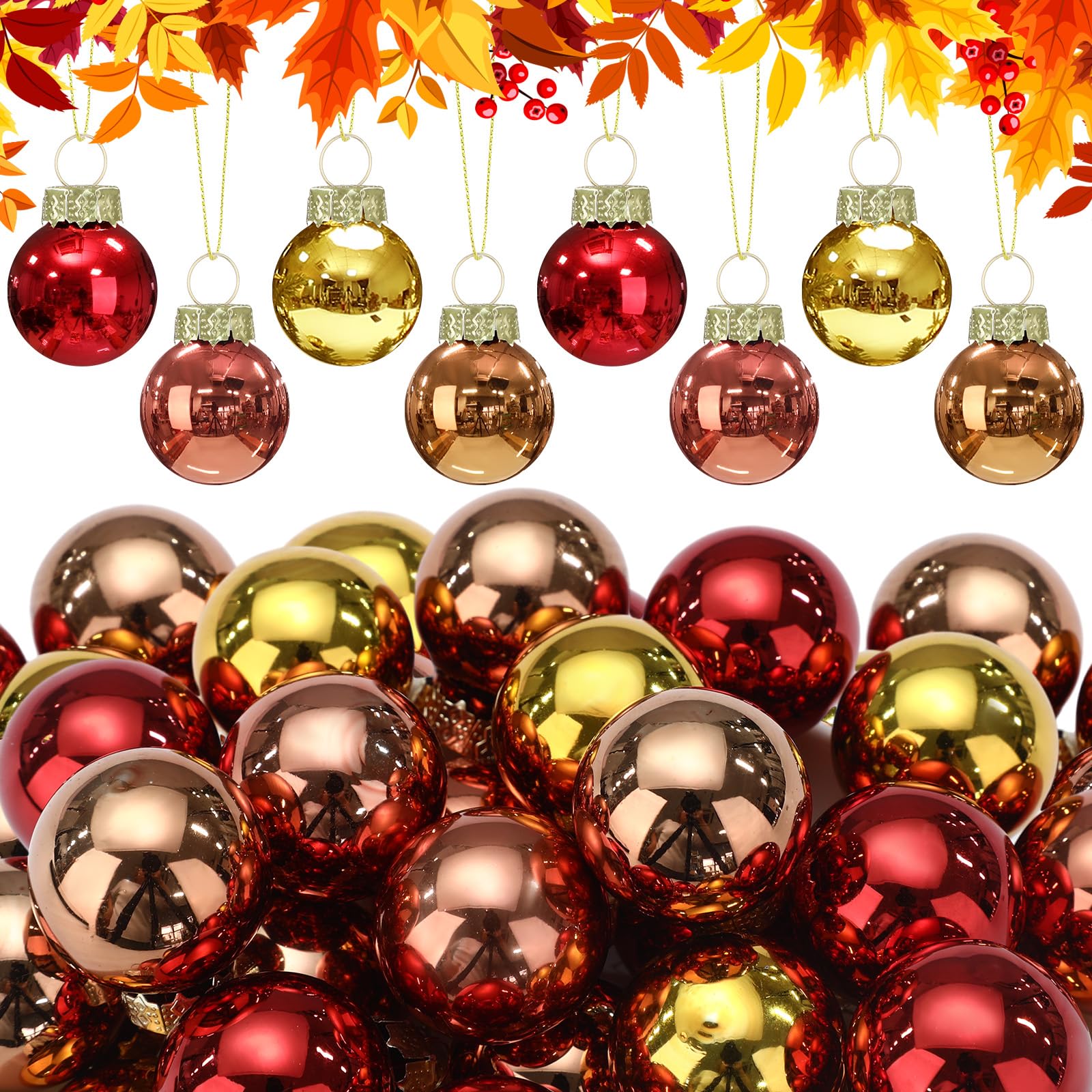 Tioncy 32 Pcs 1'' Mini Glass Fall Thanksgiving Ornament, Orange Yellow Ball