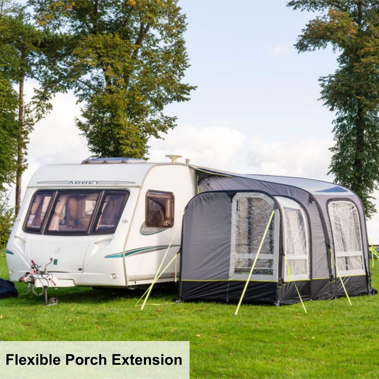 OLPRO View 300 Aufblasbare Wohnwagenmarkise mit Verandaverlängerung - Air Caravan Veranda Markise, 5000 mm wasserdicht, Veranda Front & Panoramafenster