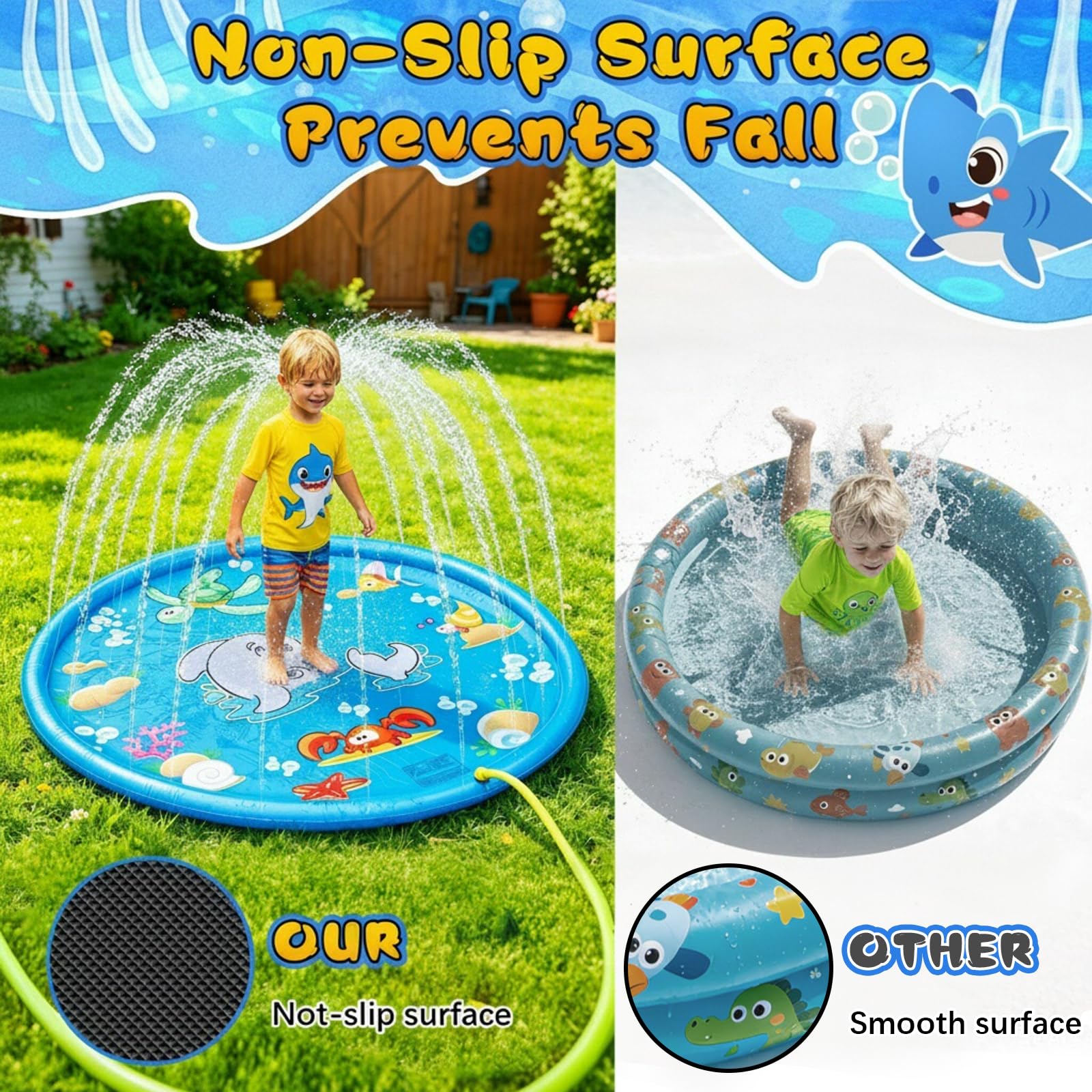 Splash Pad, 170CM Wasserspielmatte Sprinklermatte Kinder Sommer Outdoor | Wasserspielzeug Kinder Outdoor 3+ Kinder Anti-Rutsch Gartenparty Haustier Springbrunnen Garten Wassermatte Wasserspielmatte