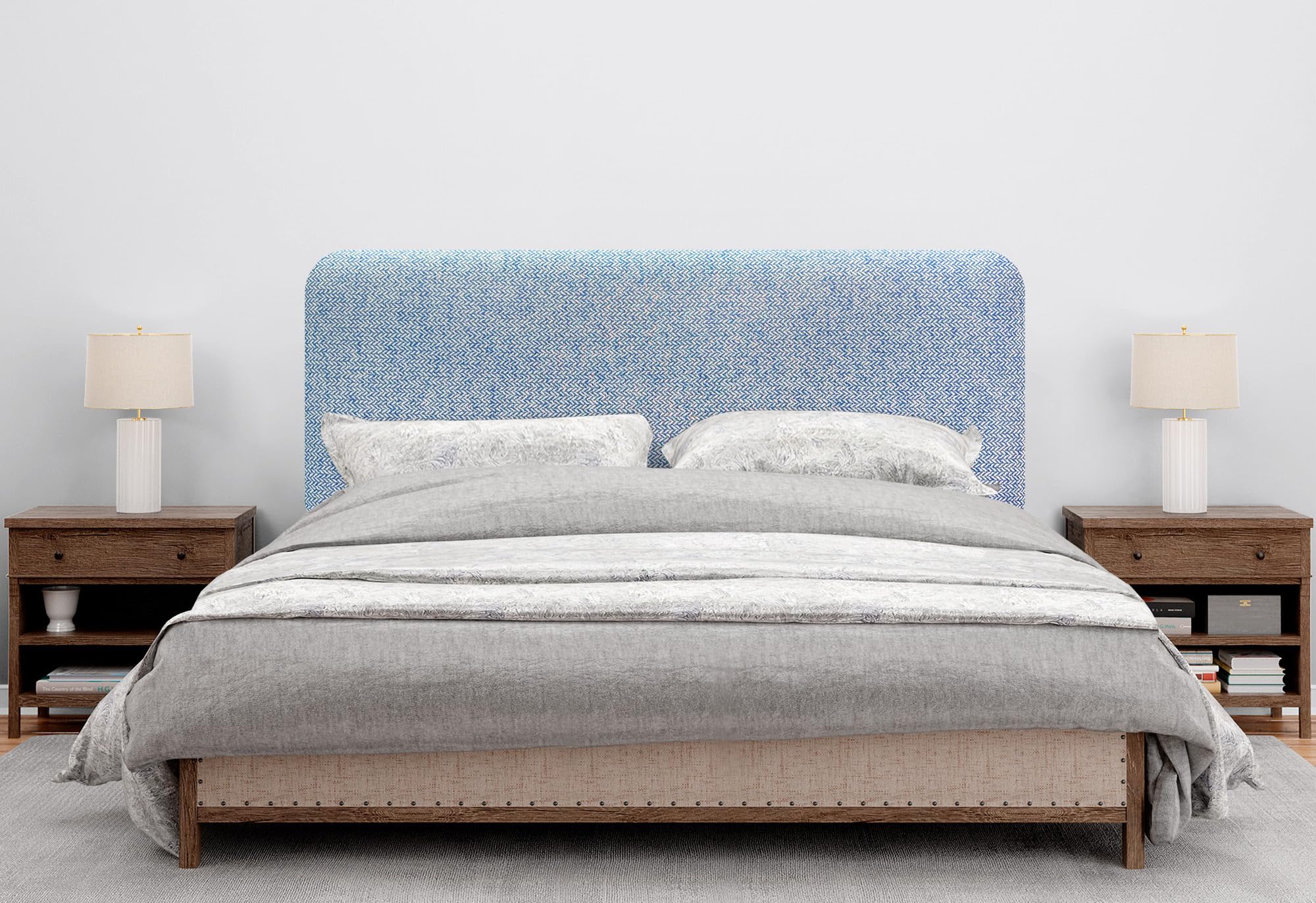 DHOME Testiera Imbottita Liscia Arrotondata Luxury Edition per Parete Acustica Testiere Fonoassorbenti Testata Letto Camera da Letto (Espigas Azul, 90cm)