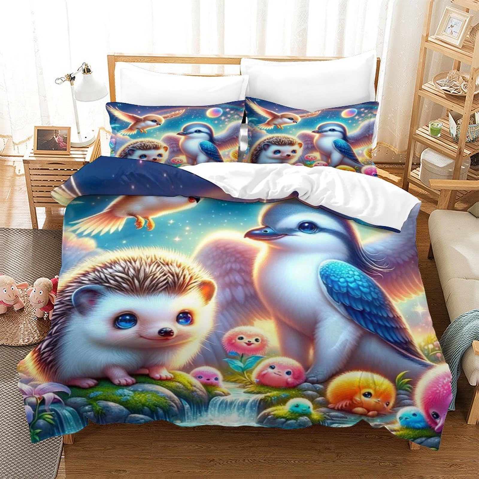 SkyClouf Hedgehog Three-dimensional Printing Bedding Bedding Ensemble Hedgehog Duvet Cover Superior Microfiber Encased with Zipper Soft And Easy to Maintain Single（140x200cm）