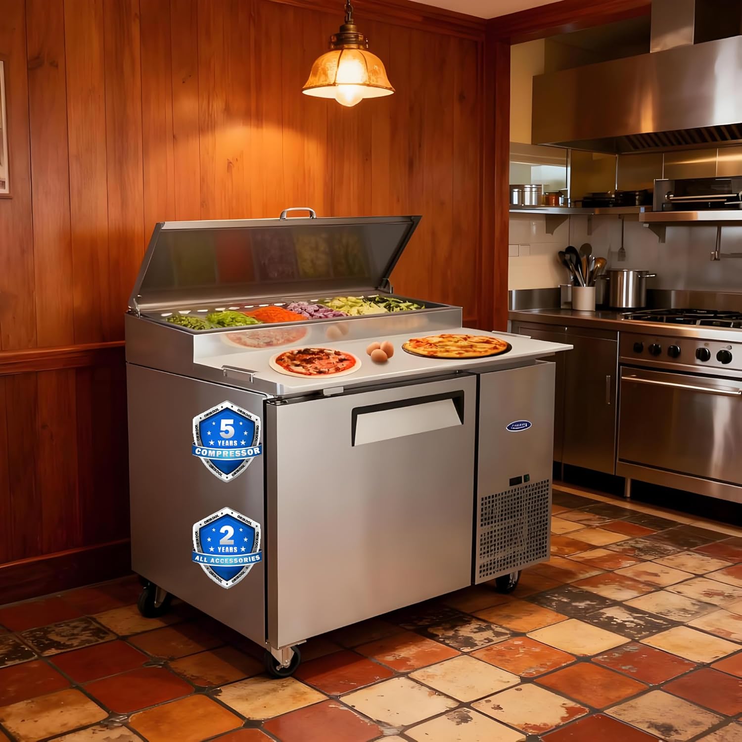 44" Commerical Pizza-Sandwich Prep Table Refrigerator - One Door Stainless Steel Refrigerator, 11 Cu.ft Capacity, Low Noise, Adjustable Shelves, Auto Defrost, Digital Temp Control (44" Single Door)